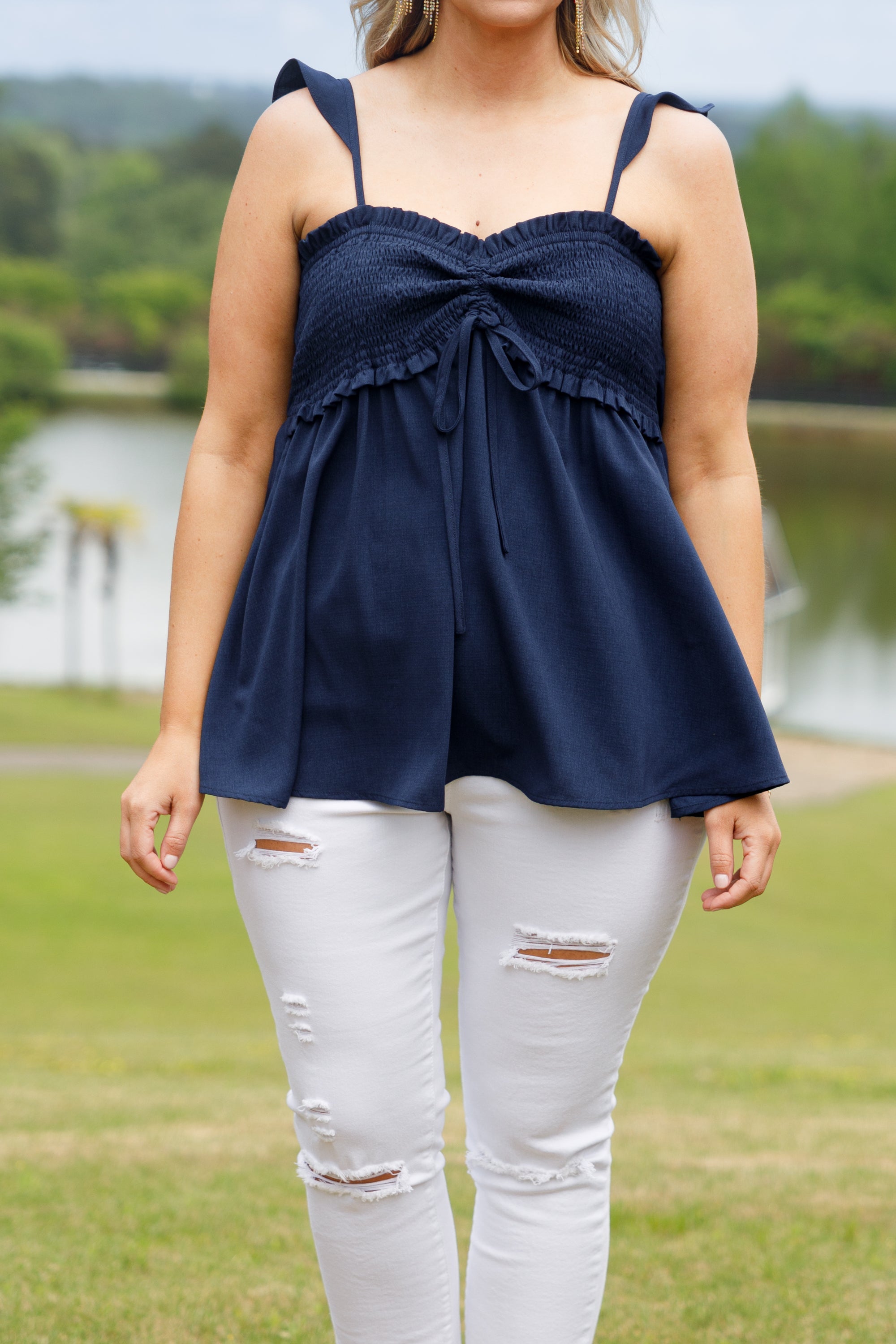 Blossoming Flower Top, Navy