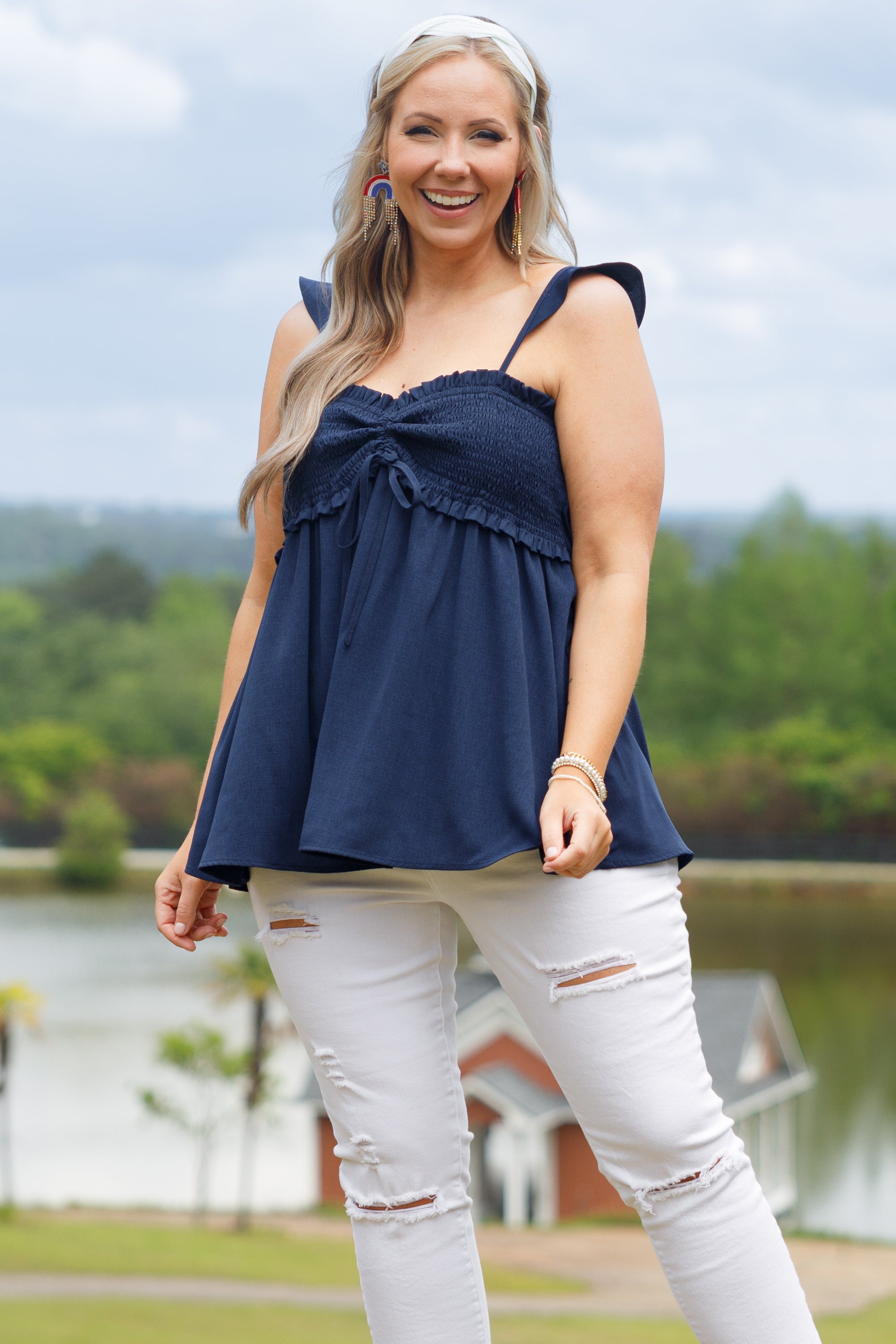 Blossoming Flower Top, Navy