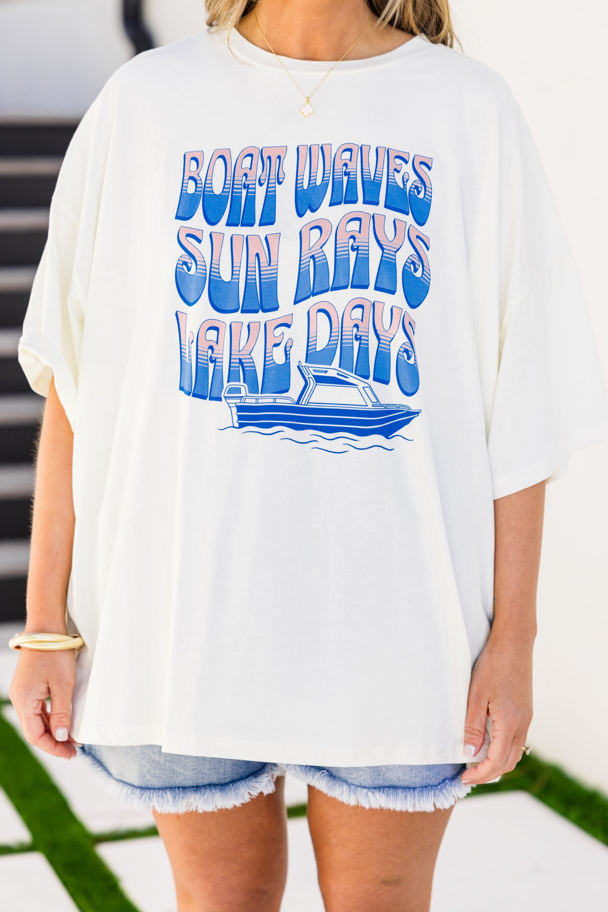 Boat Waves & Lake Days Boyfriend Tee, Ivory