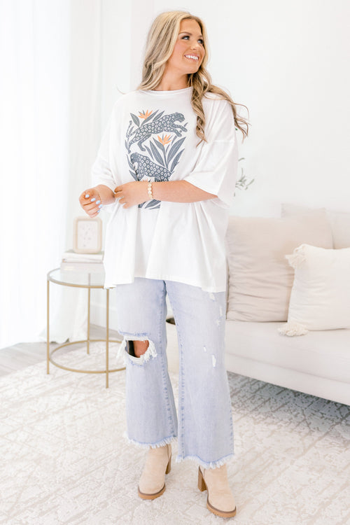 Boho Cheetah Boyfriend Tee, White