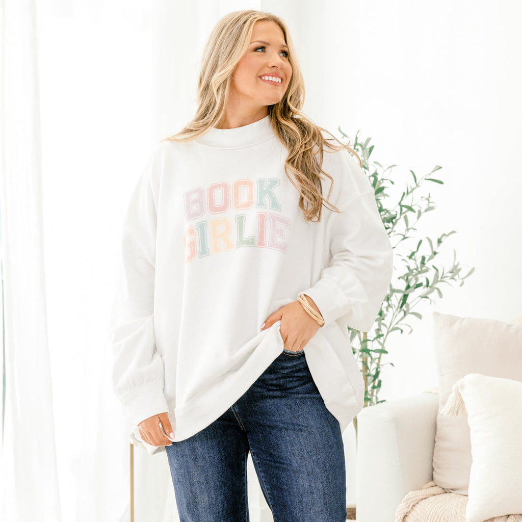 Book Girlie Mock Neck Pullover, Ivory