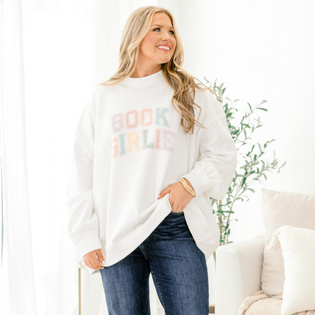 Book Girlie Mock Neck Pullover, Ivory