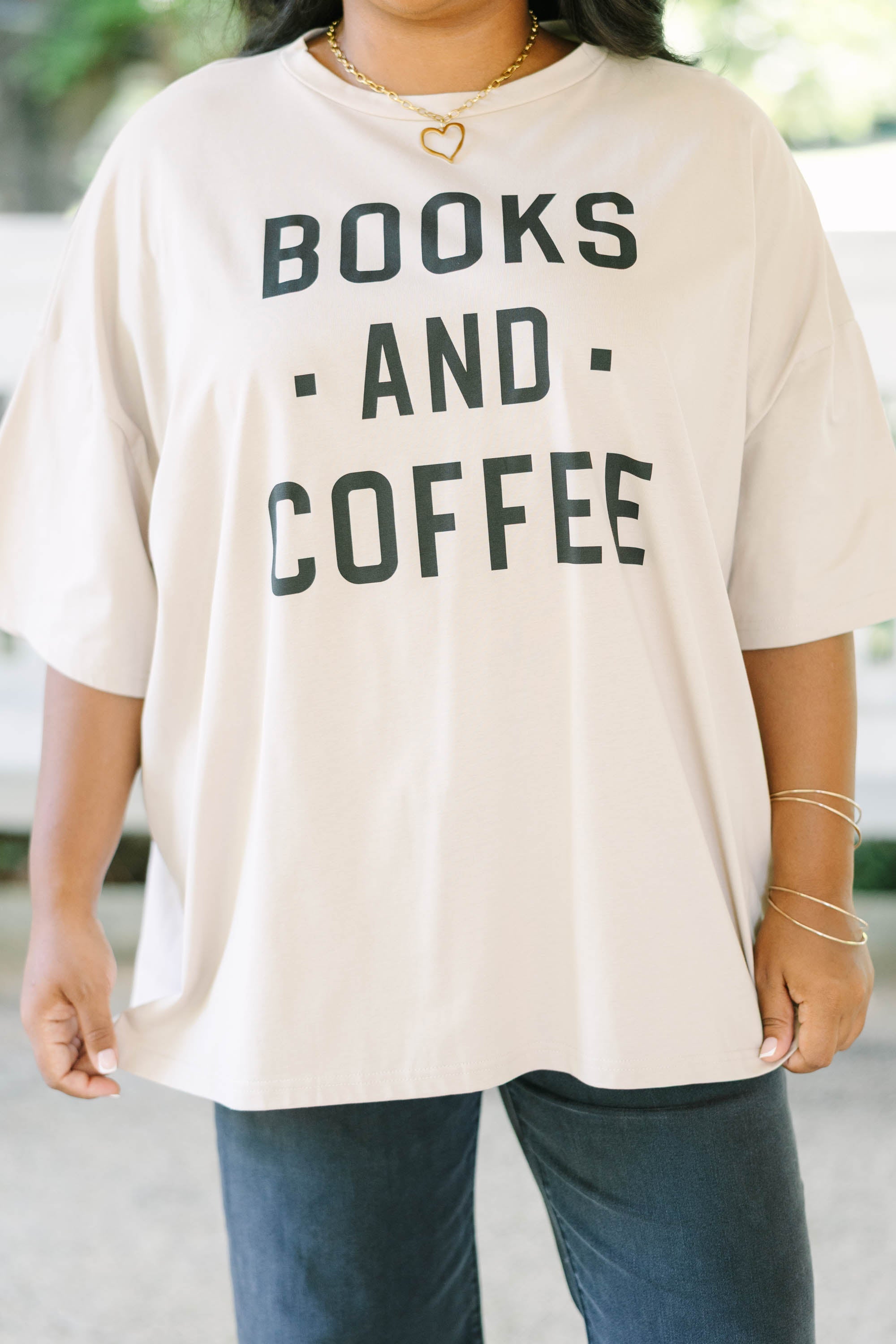 Books And Coffee Boyfriend Tee, Light Mocha