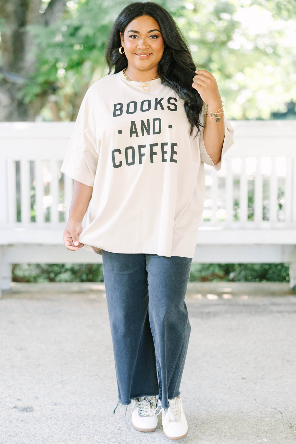 Books And Coffee Boyfriend Tee, Light Mocha