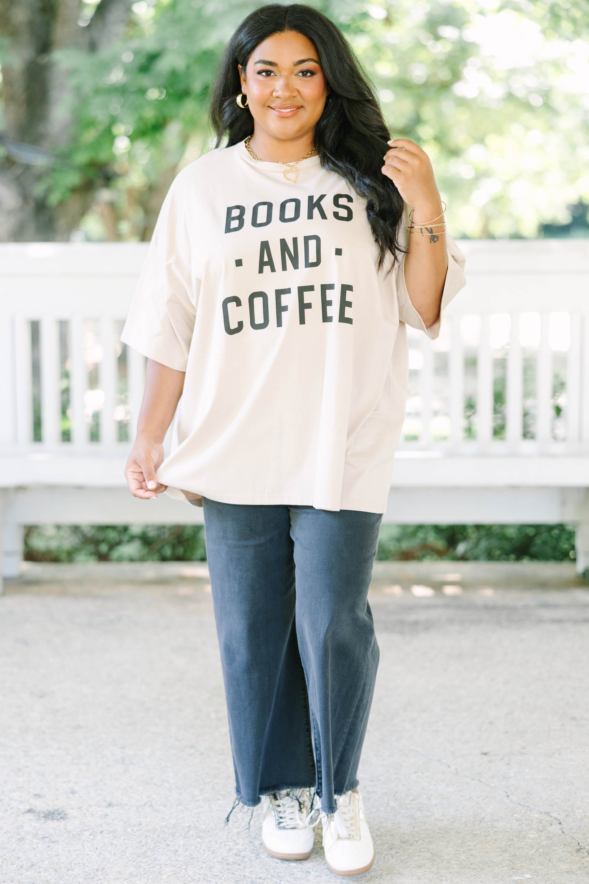 Books And Coffee Boyfriend Tee, Light Mocha