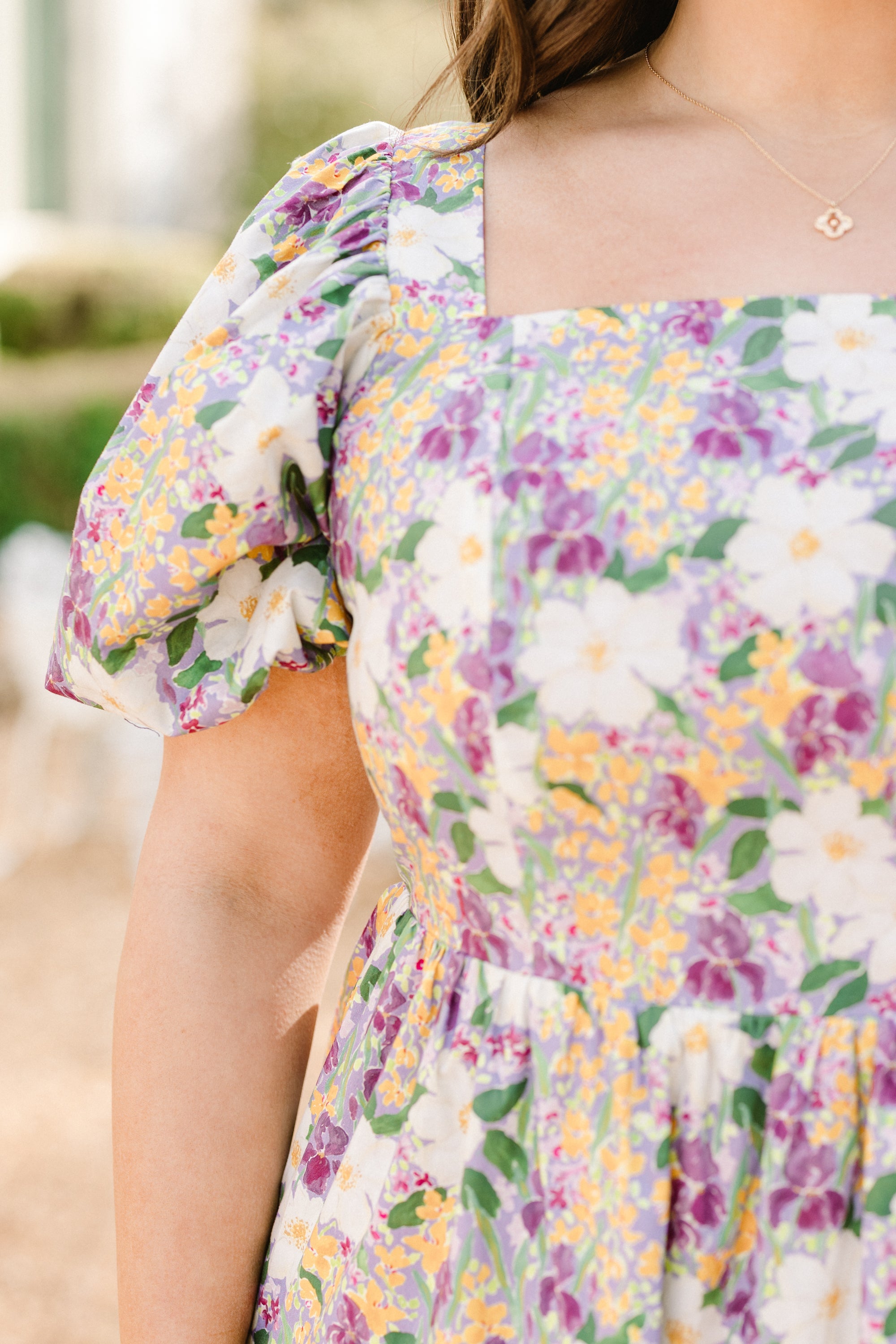 Botanical Beauty Queen Dress, Purple Multi