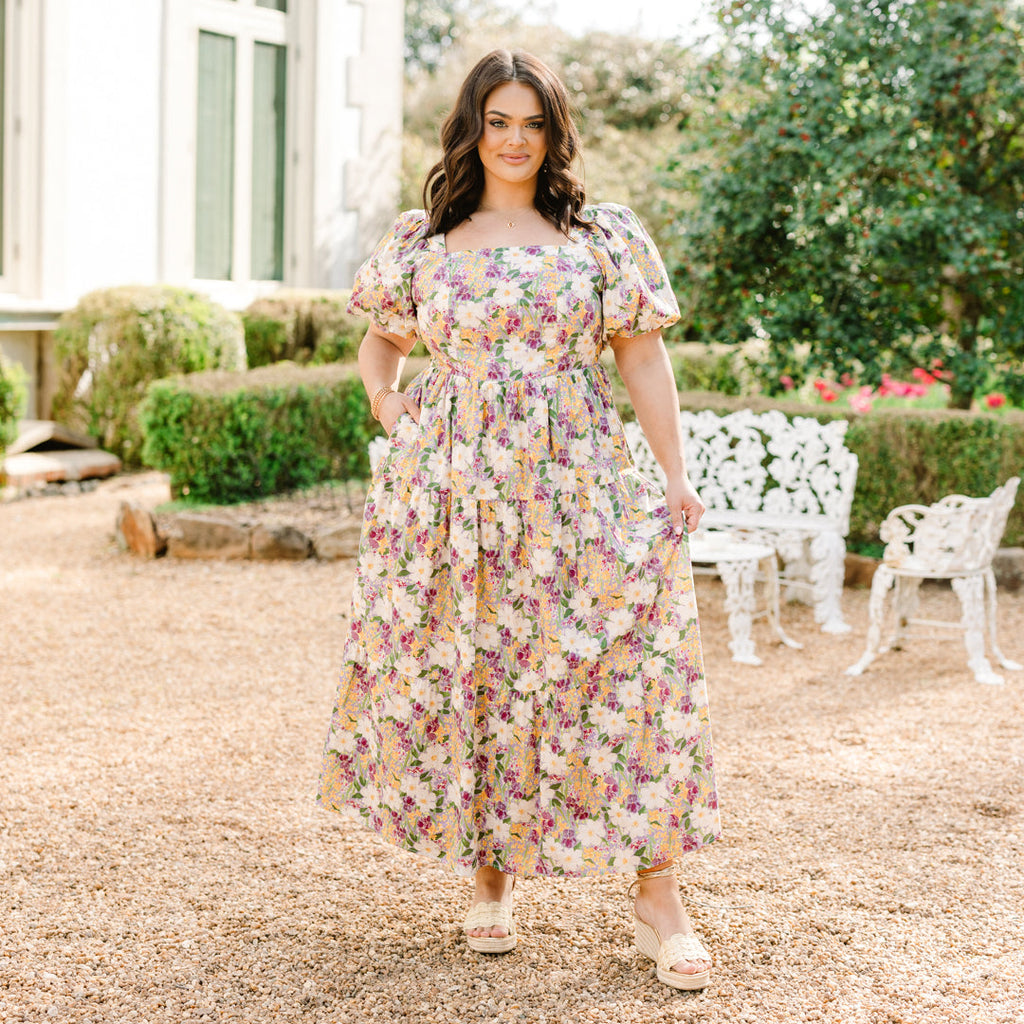 Botanical Beauty Queen Dress, Purple Multi
