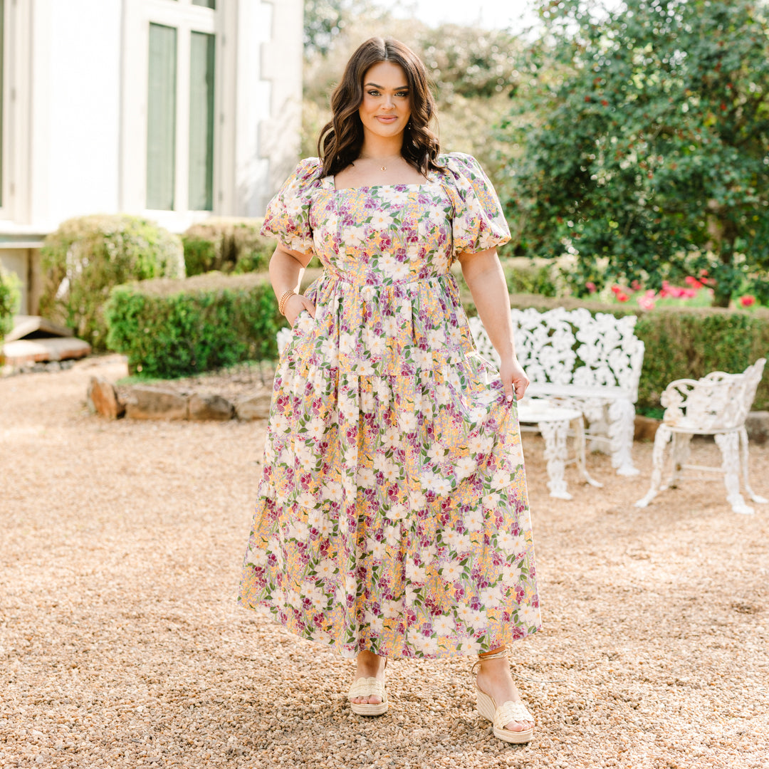 Botanical Beauty Queen Dress, Purple Multi