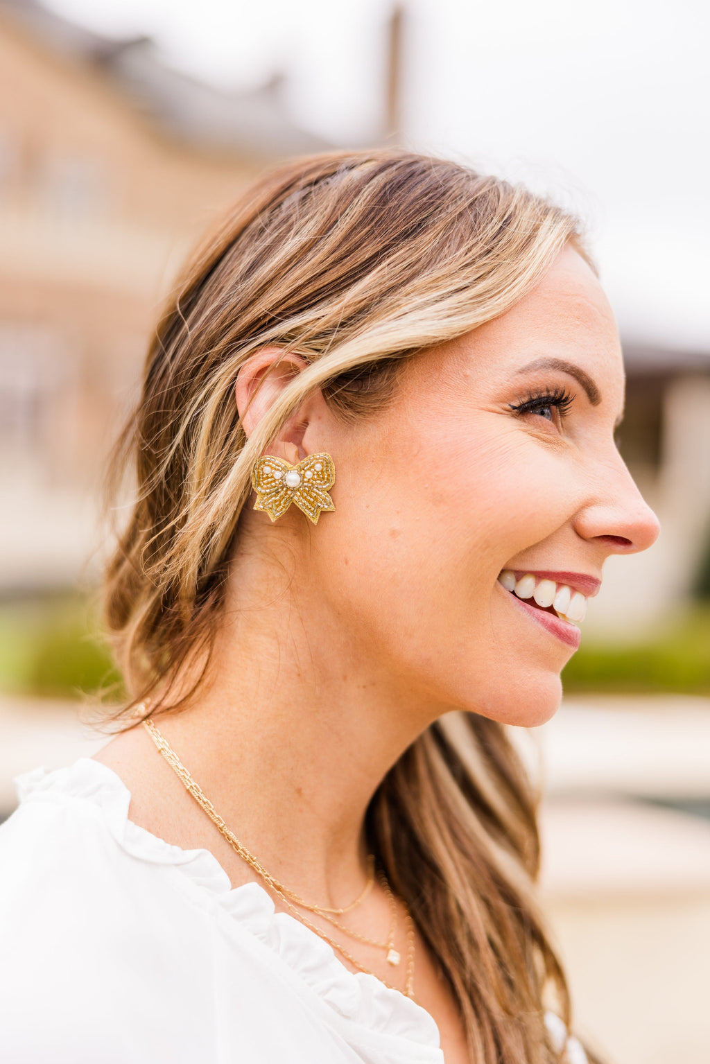Bowdacious Pearl Earrings, Gold