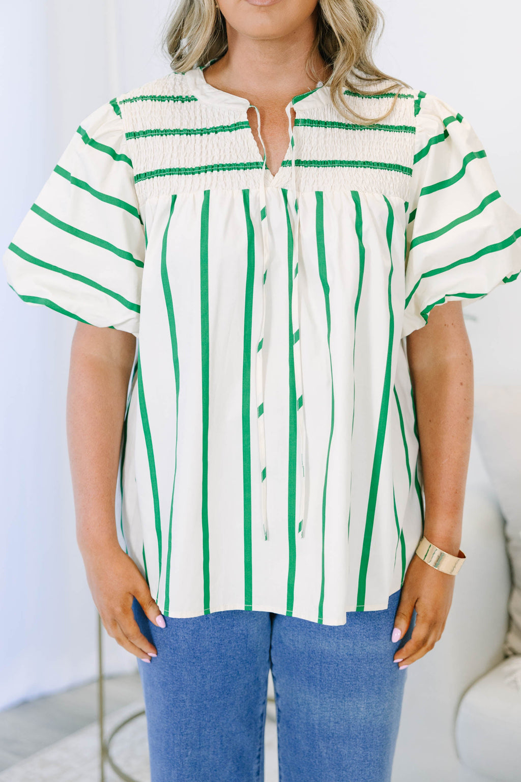 Breathe In The Air Top, Green Stripe