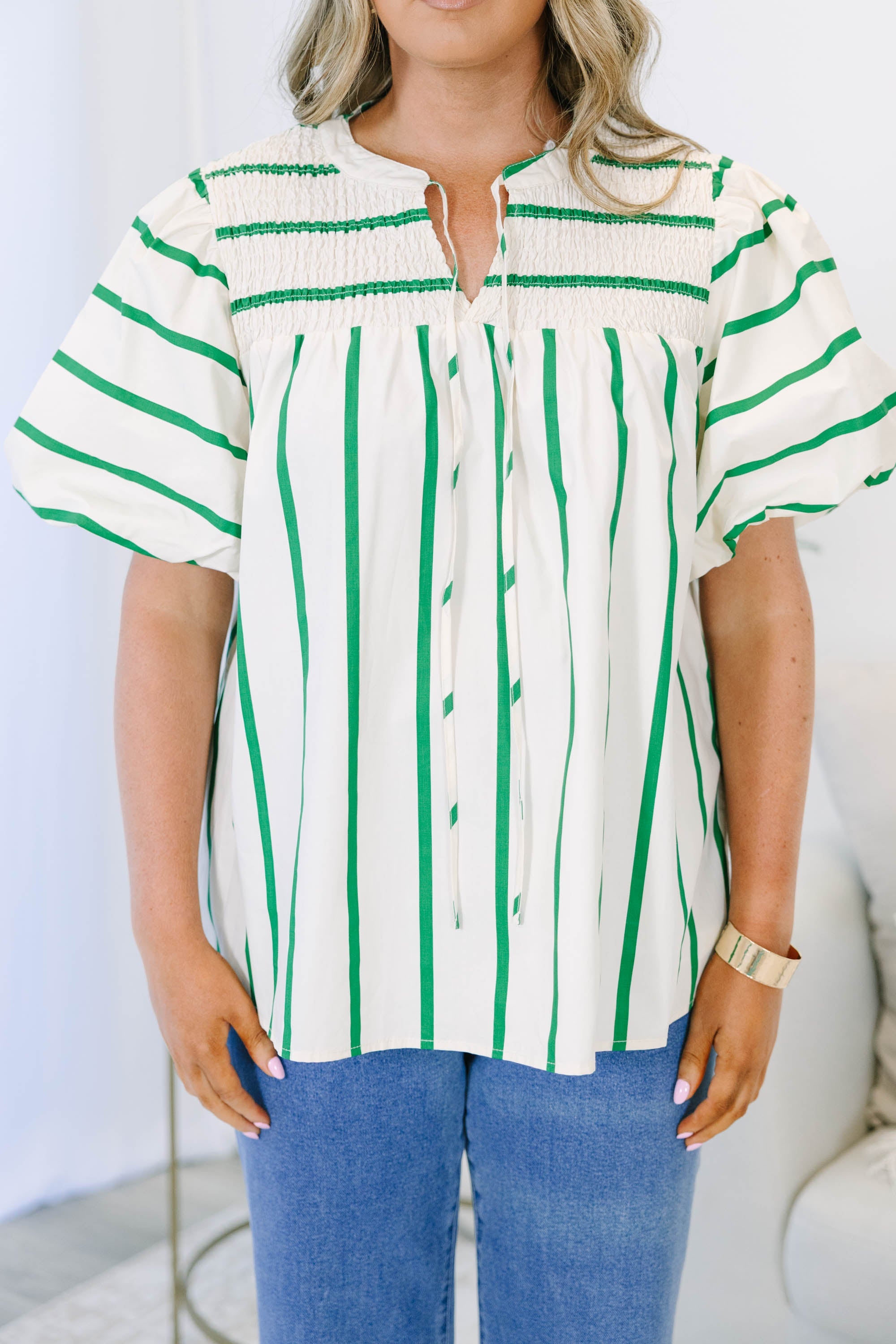 Breathe In The Air Top, Green Stripe