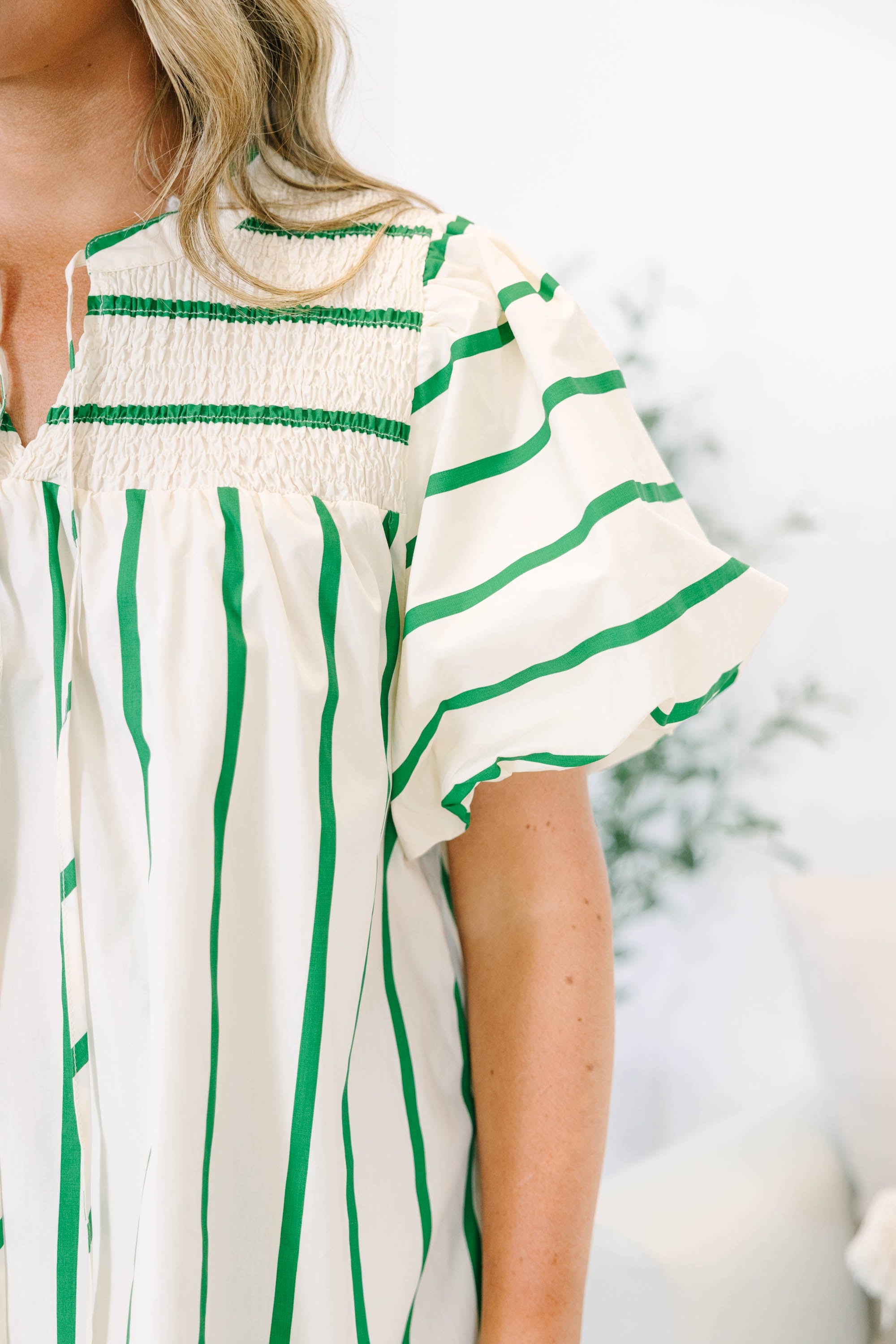 Breathe In The Air Top, Green Stripe