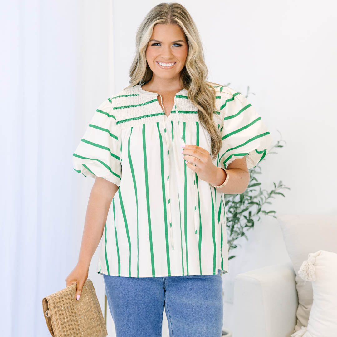 Breathe In The Air Top, Green Stripe