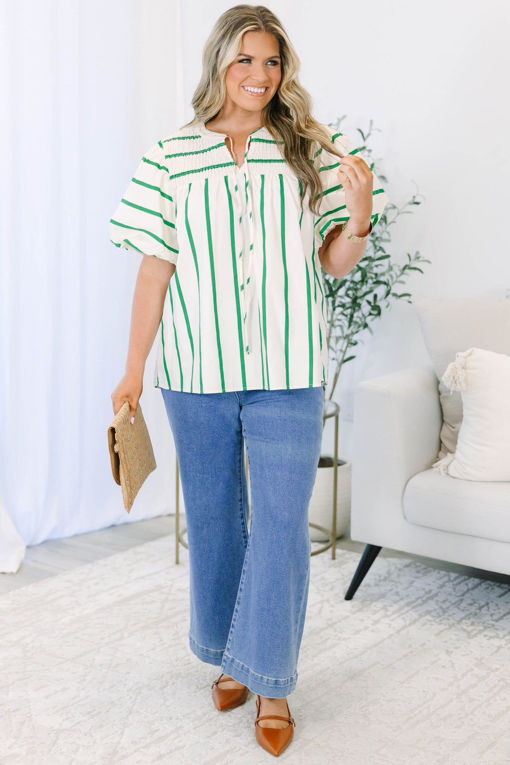 Breathe In The Air Top, Green Stripe