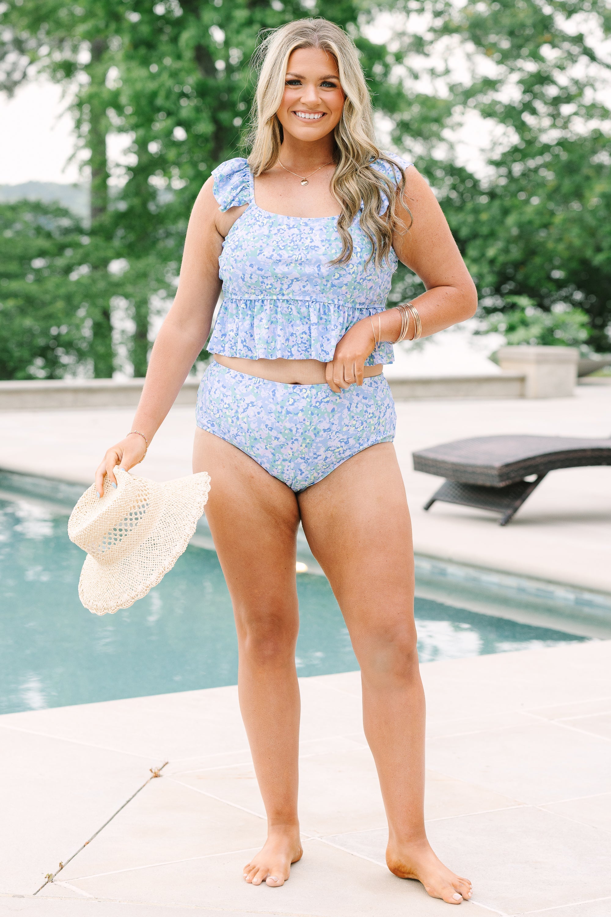 Breeze Through Paradise Swim Bottom, Blue Floral