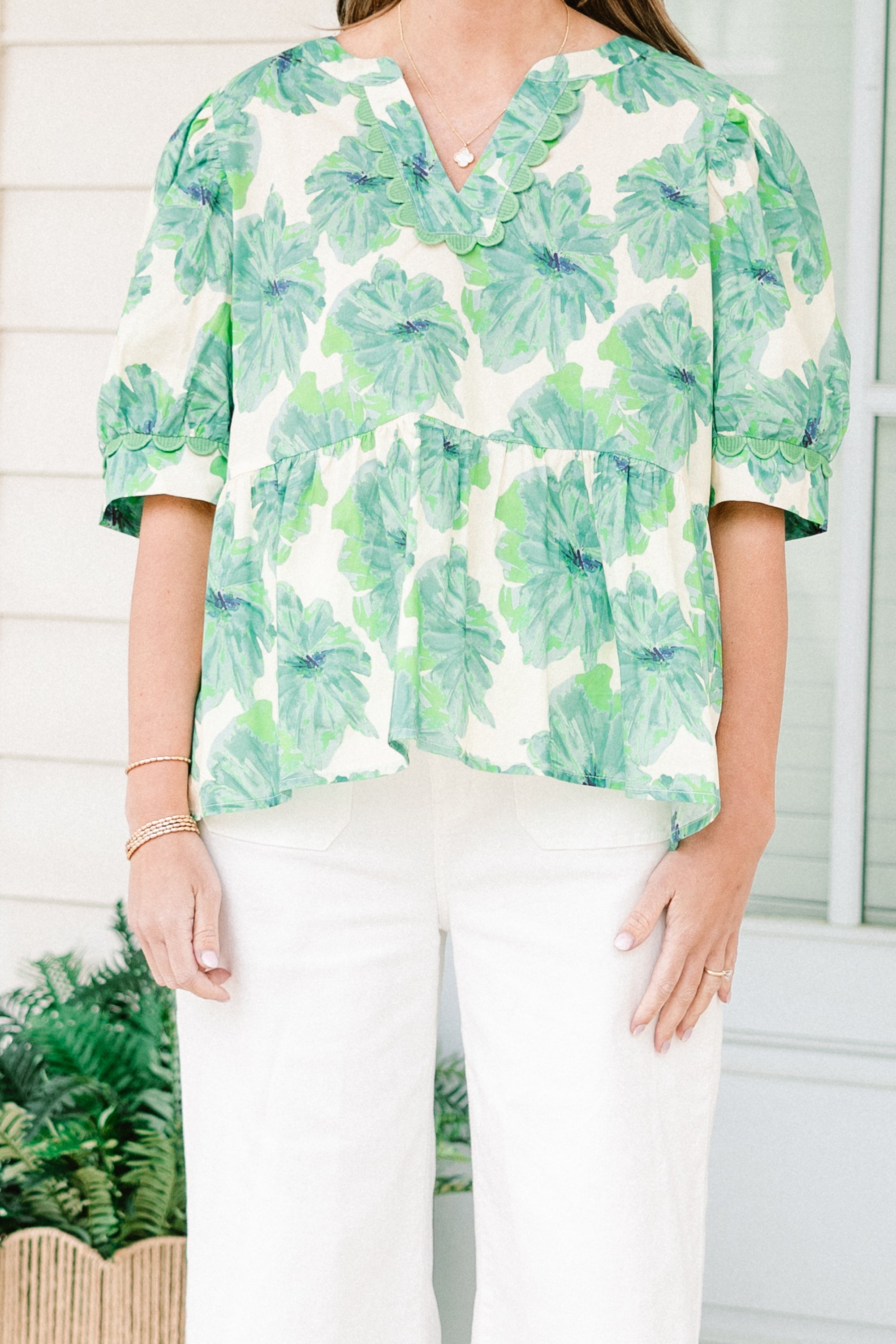 Bright Morning Sun Top, Green-Ivory