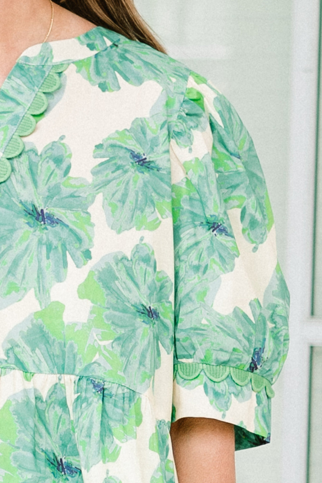 Bright Morning Sun Top, Green-Ivory