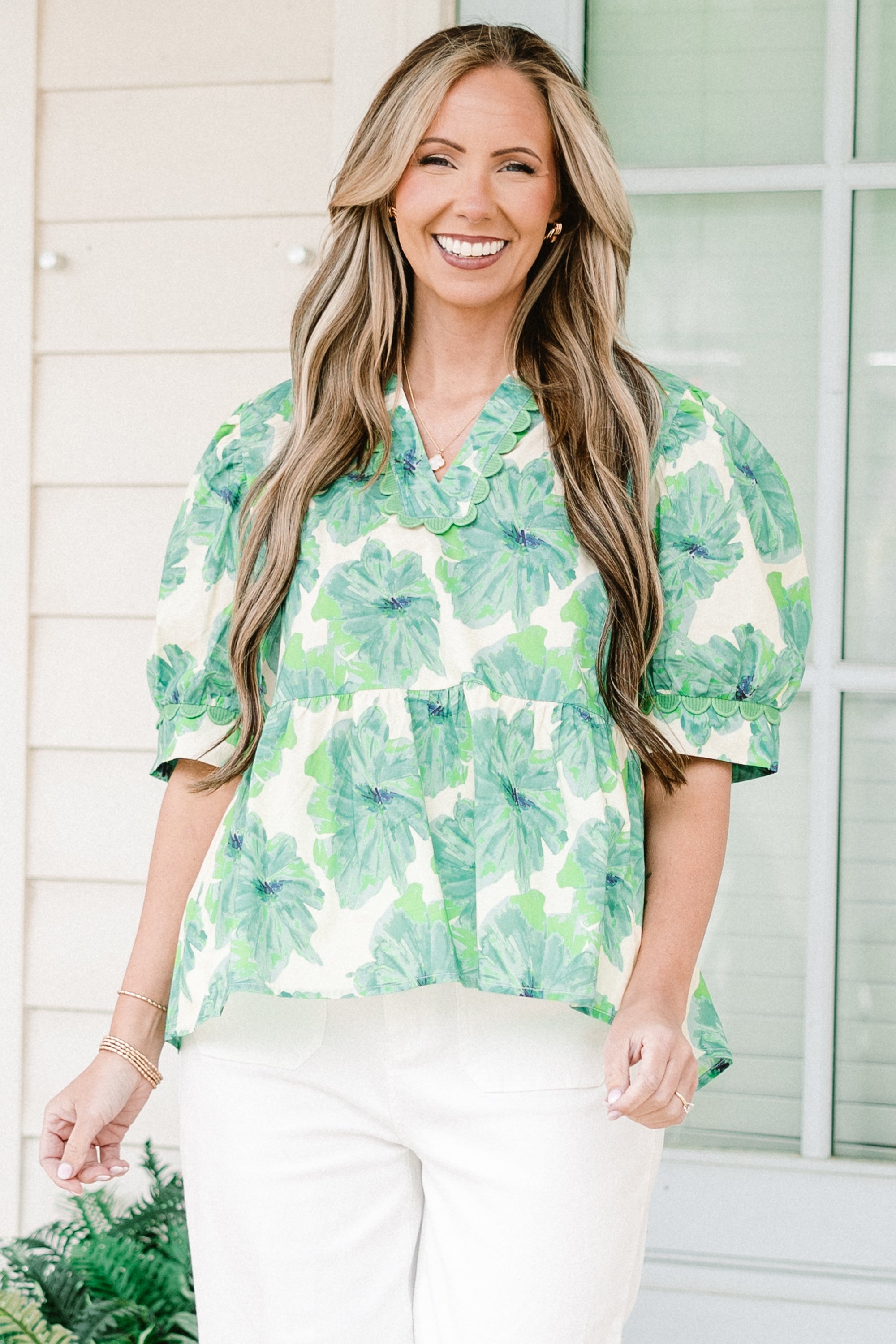 Bright Morning Sun Top, Green-Ivory