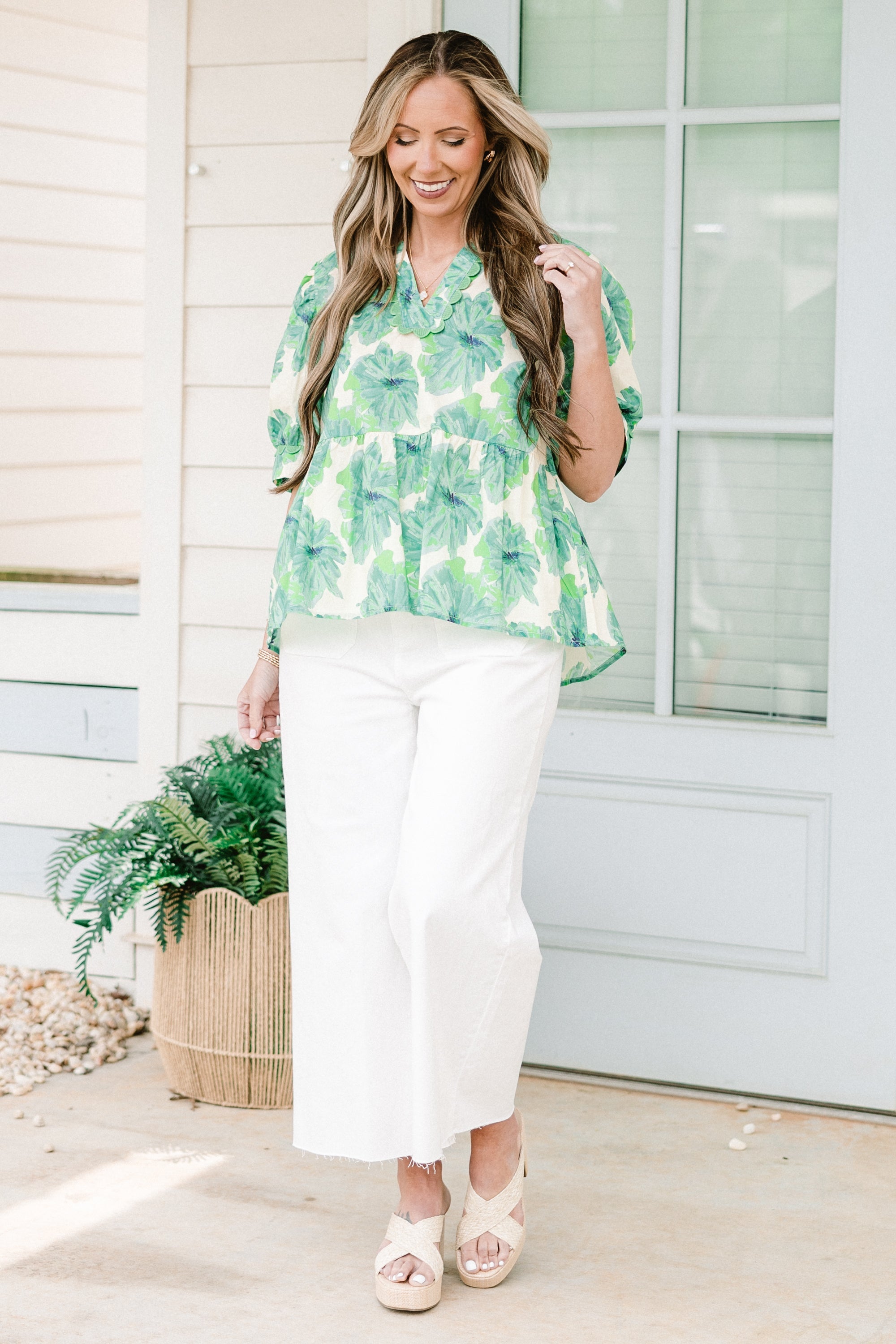 Bright Morning Sun Top, Green-Ivory