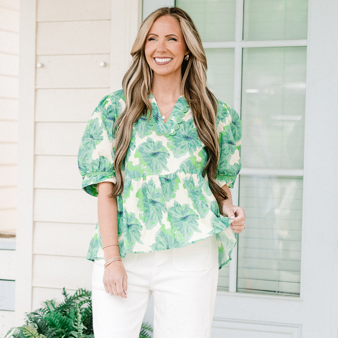 Bright Morning Sun Top, Green-Ivory