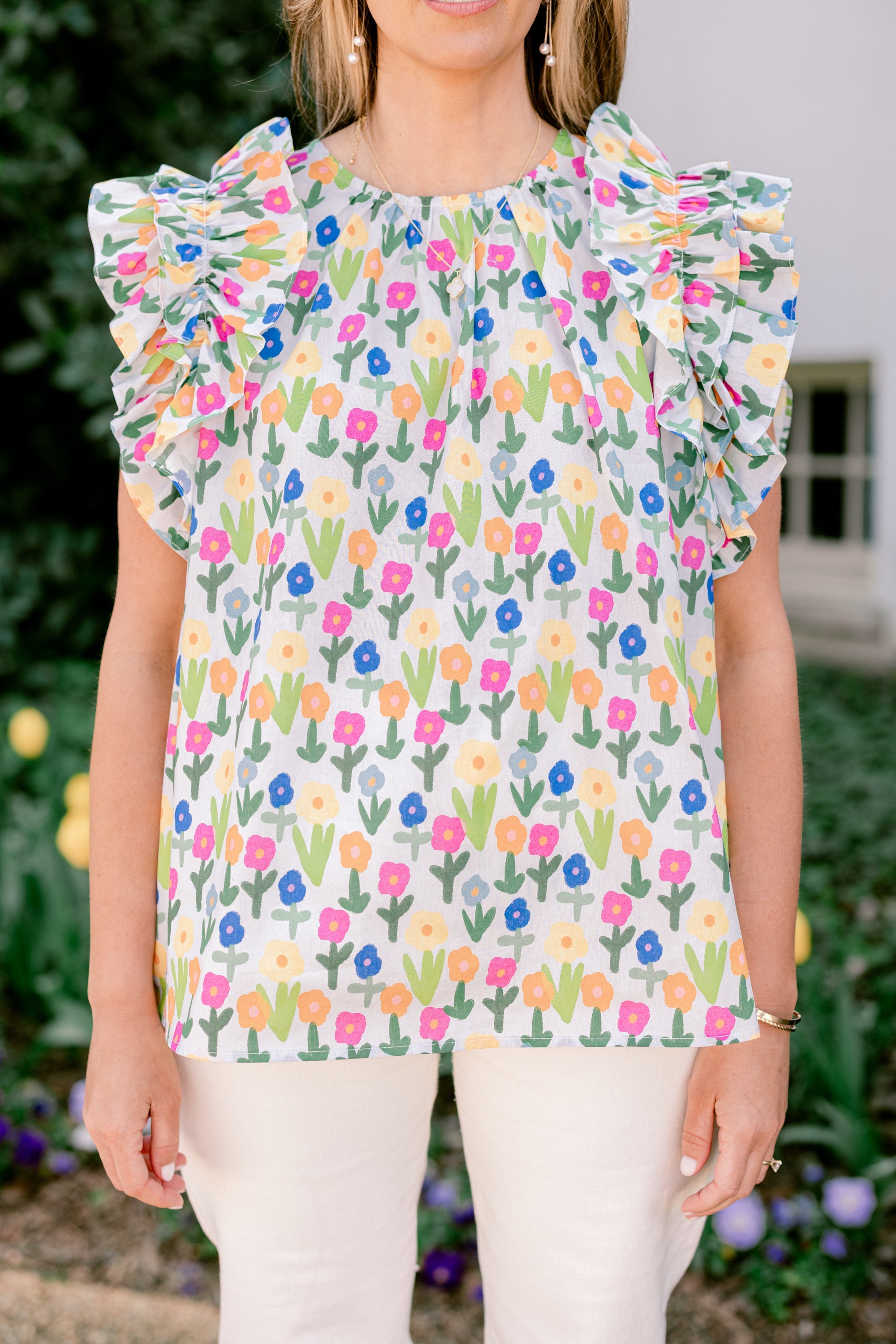 Bright Side Top, Blue Flowers