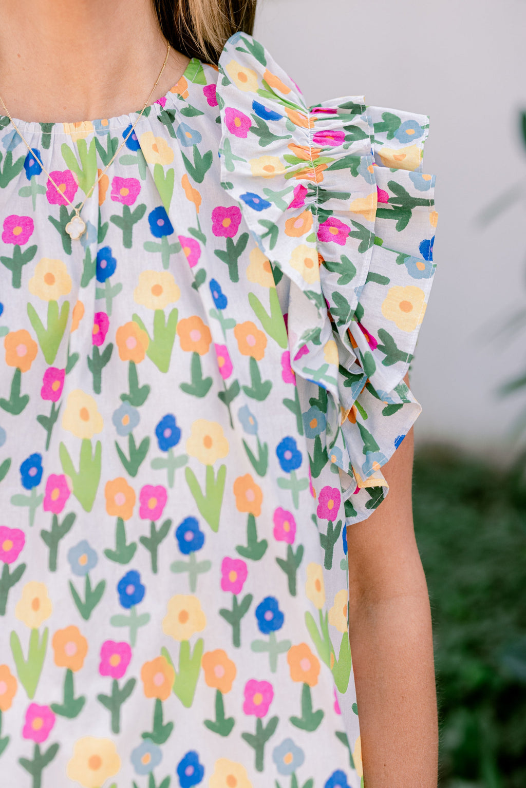 Bright Side Top, Blue Flowers