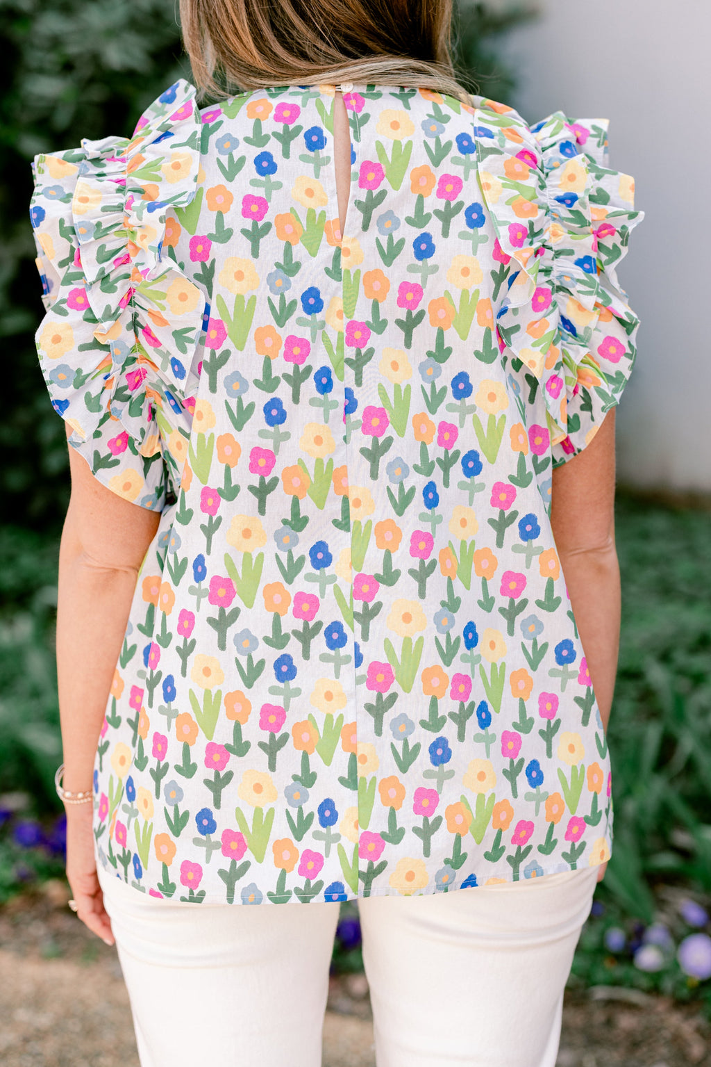 Bright Side Top, Blue Flowers
