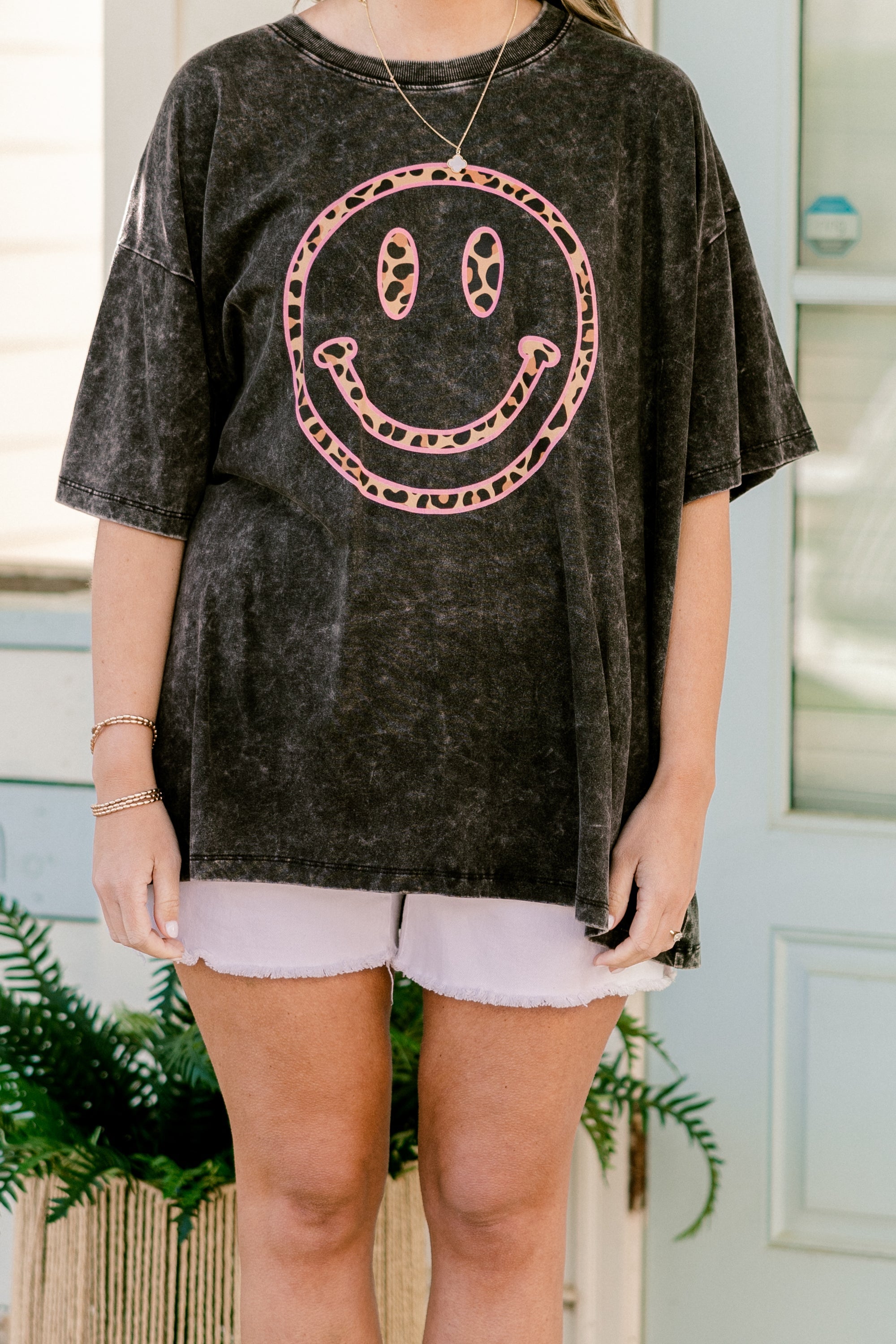 Bright Smiles Acid Wash Relaxed Tee, Ash Black