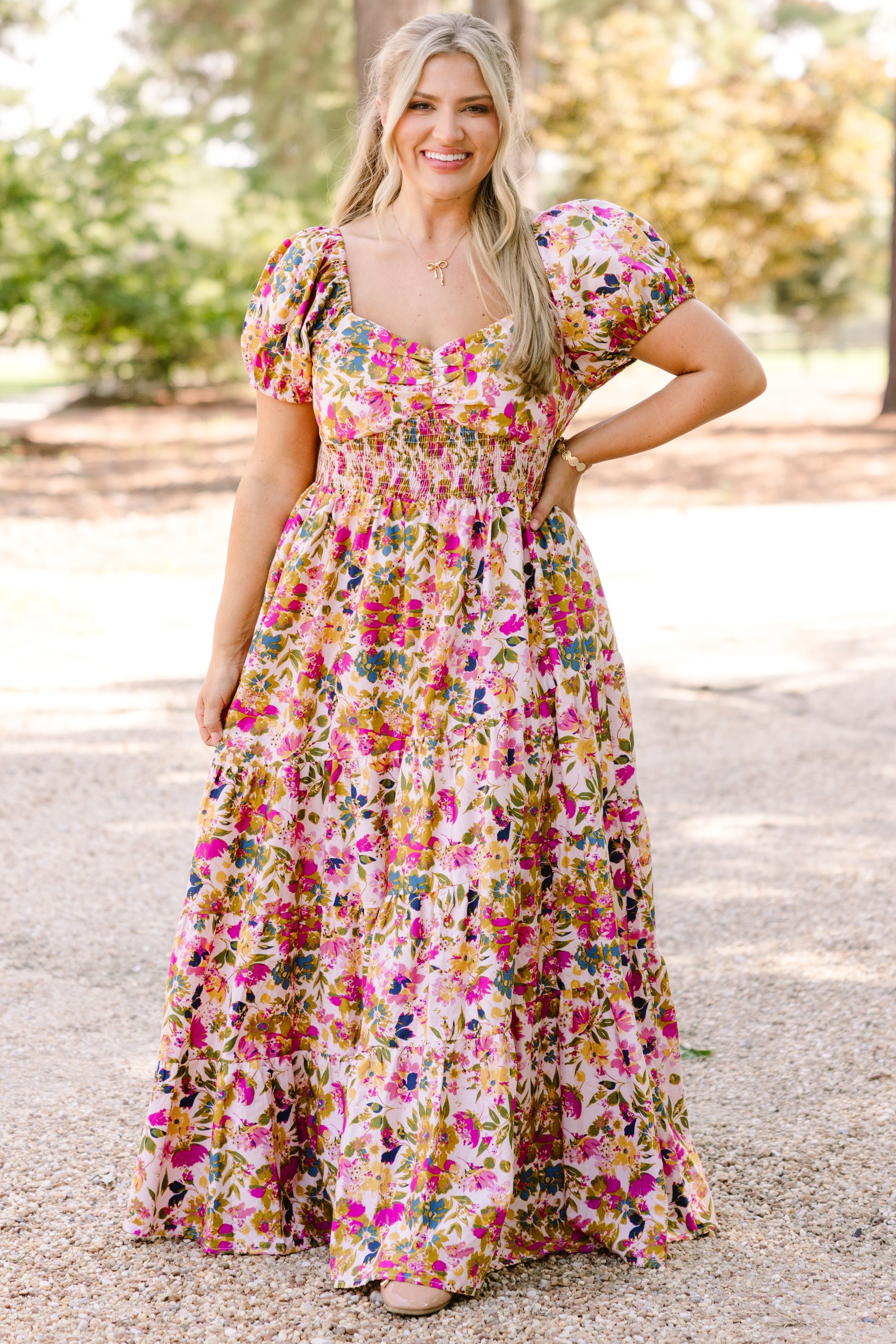 Brighter Perspective Dress, Tan Floral