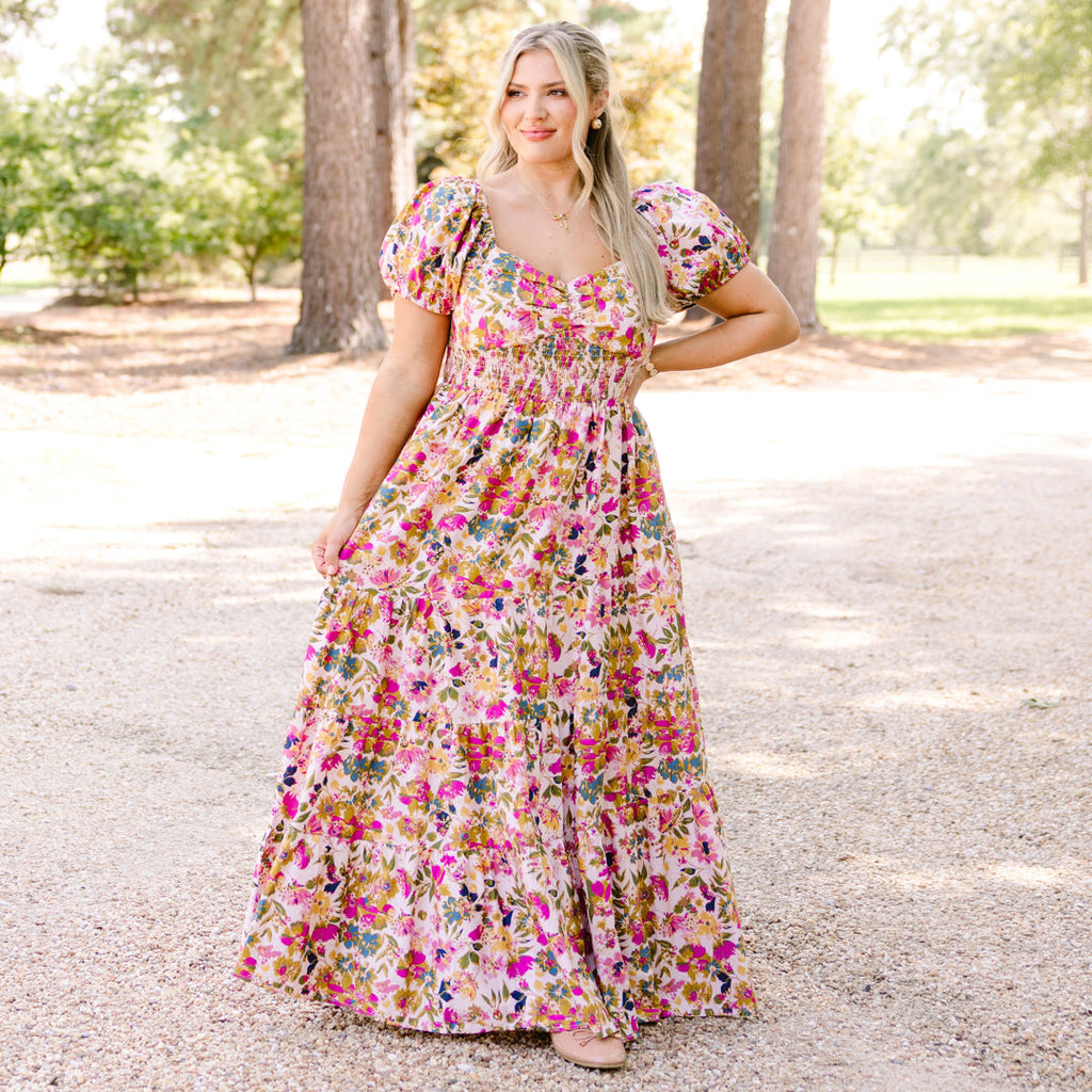 Brighter Perspective Dress, Tan Floral