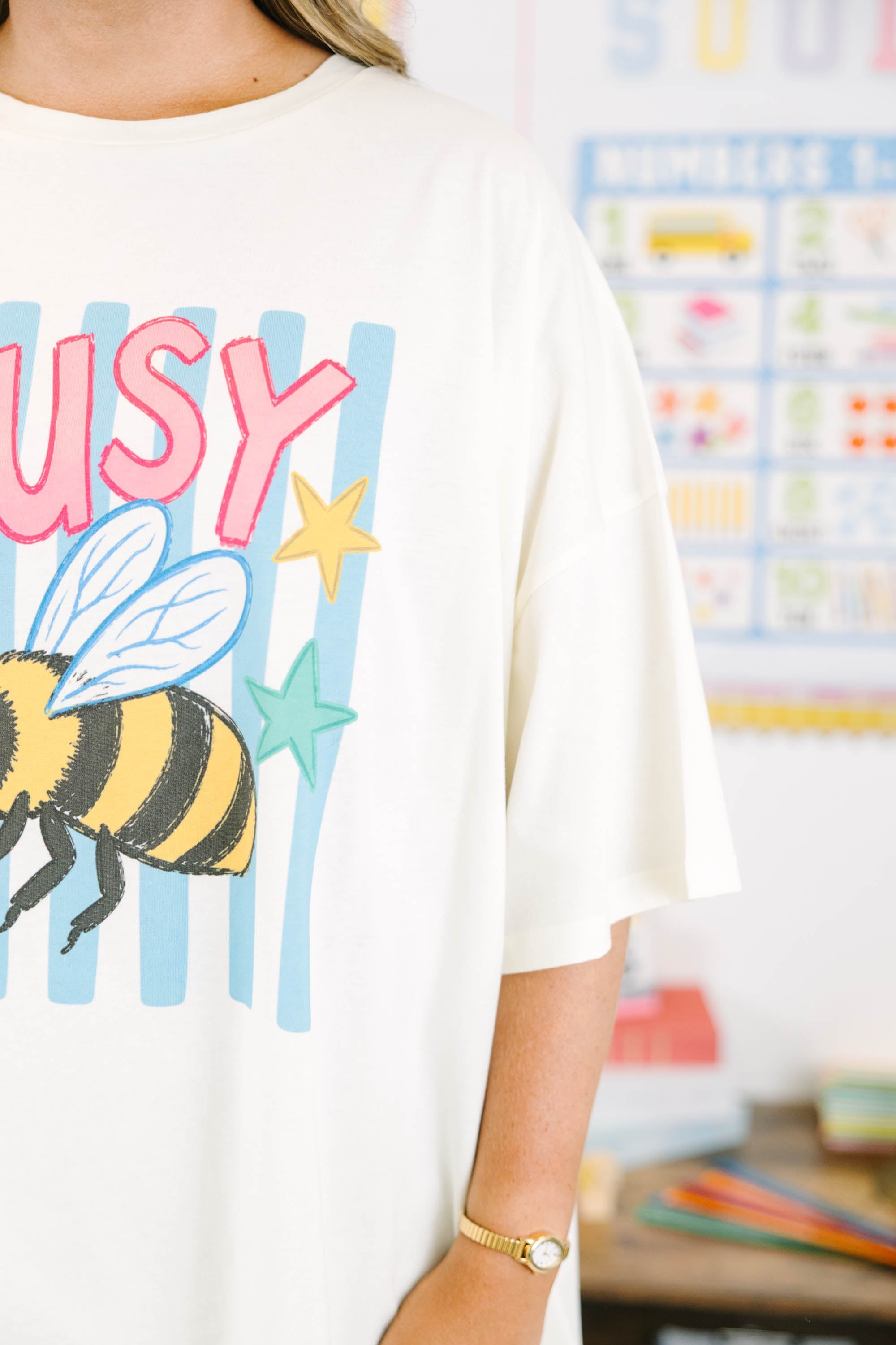 Busy Bee Boyfriend Tee, Ivory