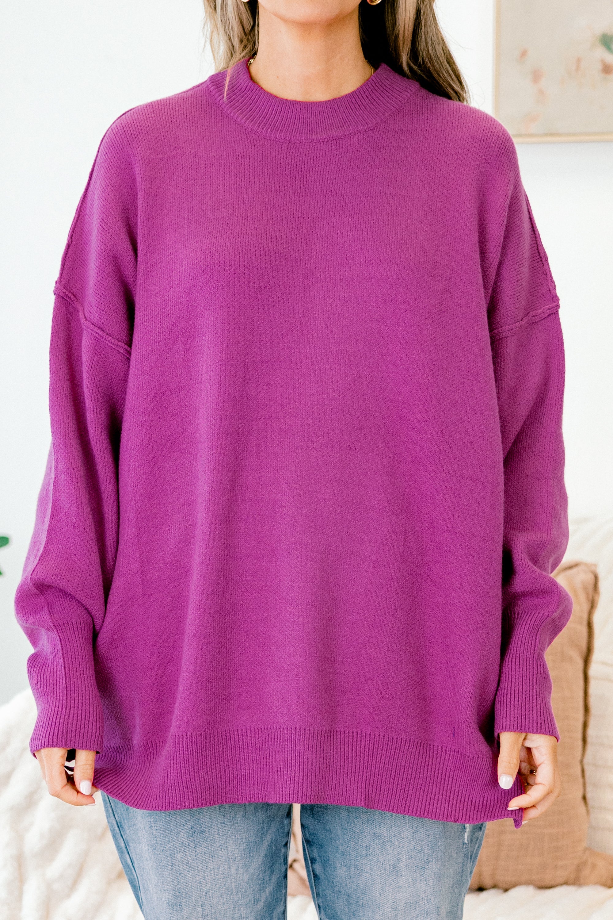Busy Being Me Sweater, Fuchsia