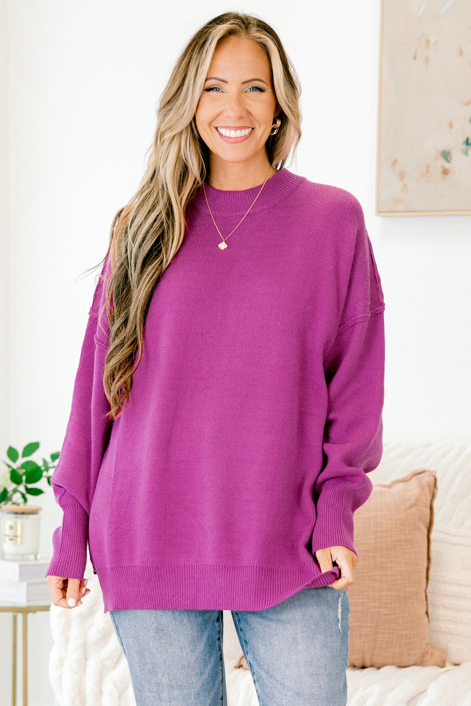 Busy Being Me Sweater, Fuchsia