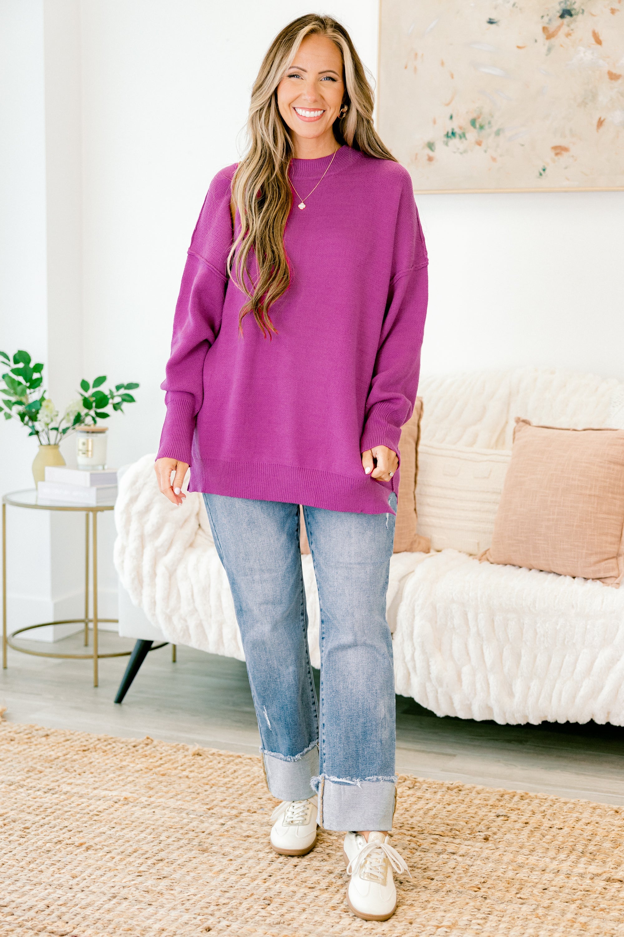 Busy Being Me Sweater, Fuchsia
