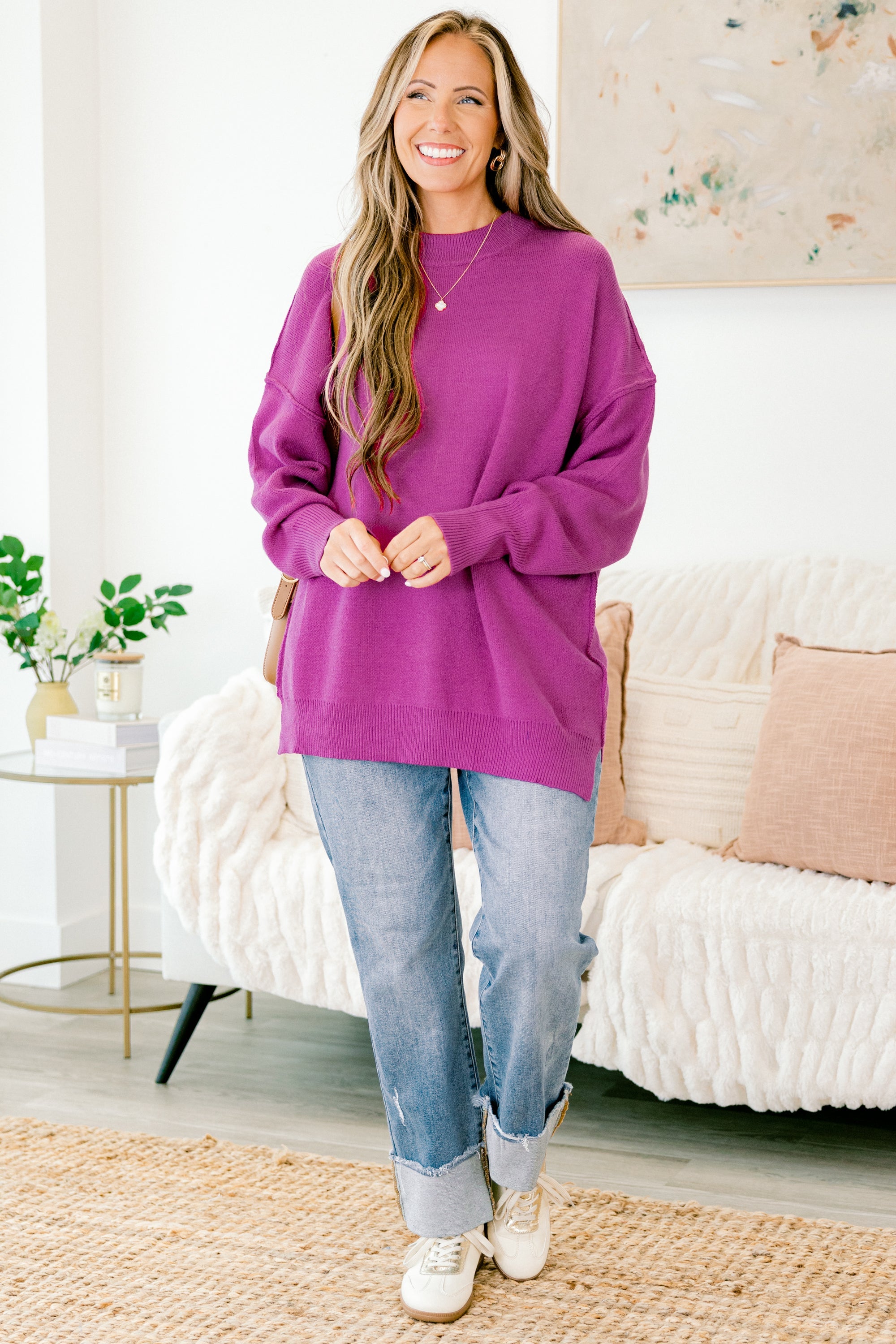 Busy Being Me Sweater, Fuchsia