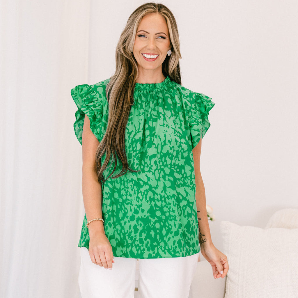 Call Me Baby Top, Green Abstract