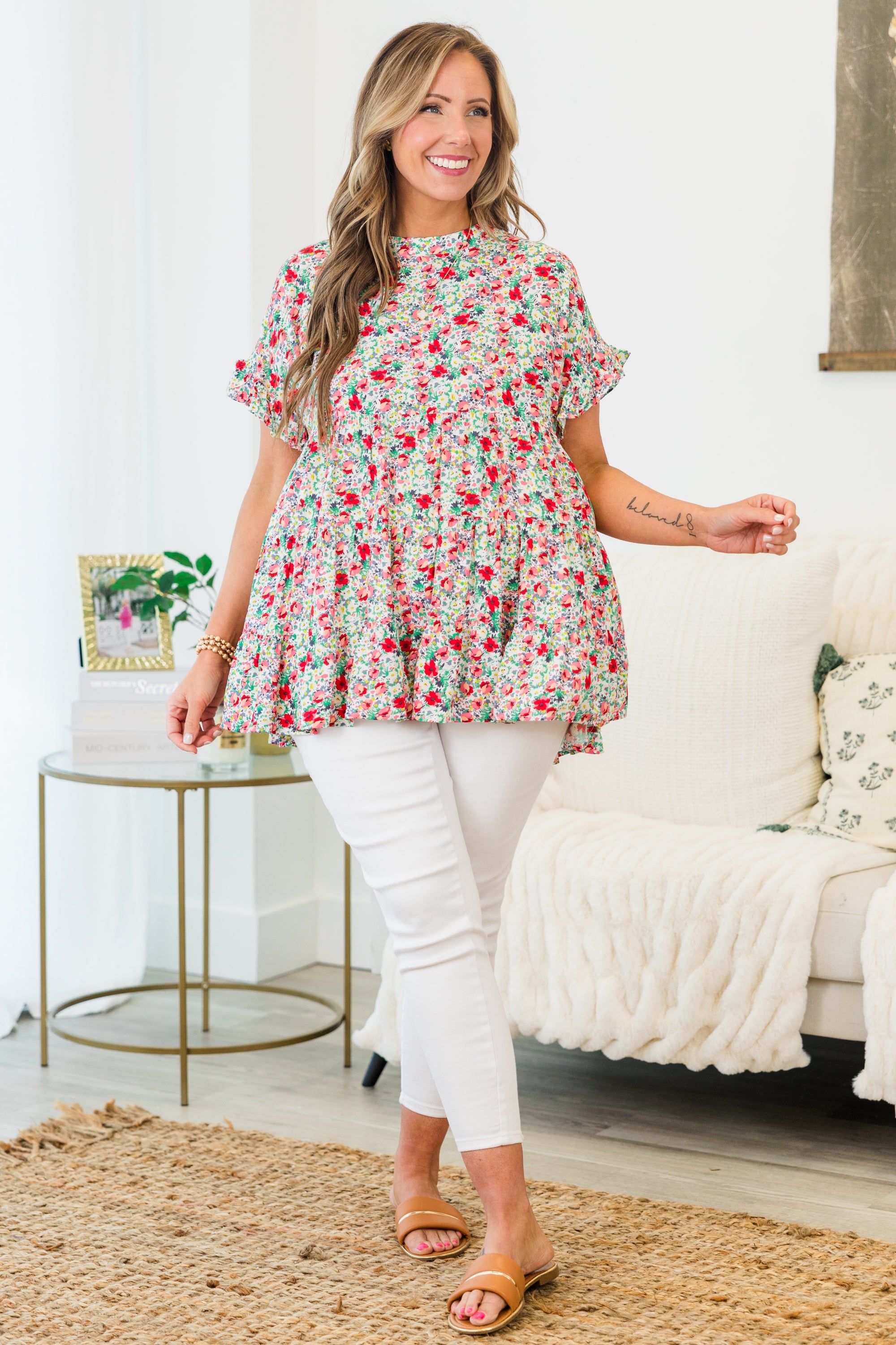 Call Me Sassy Top, Mint-Coral