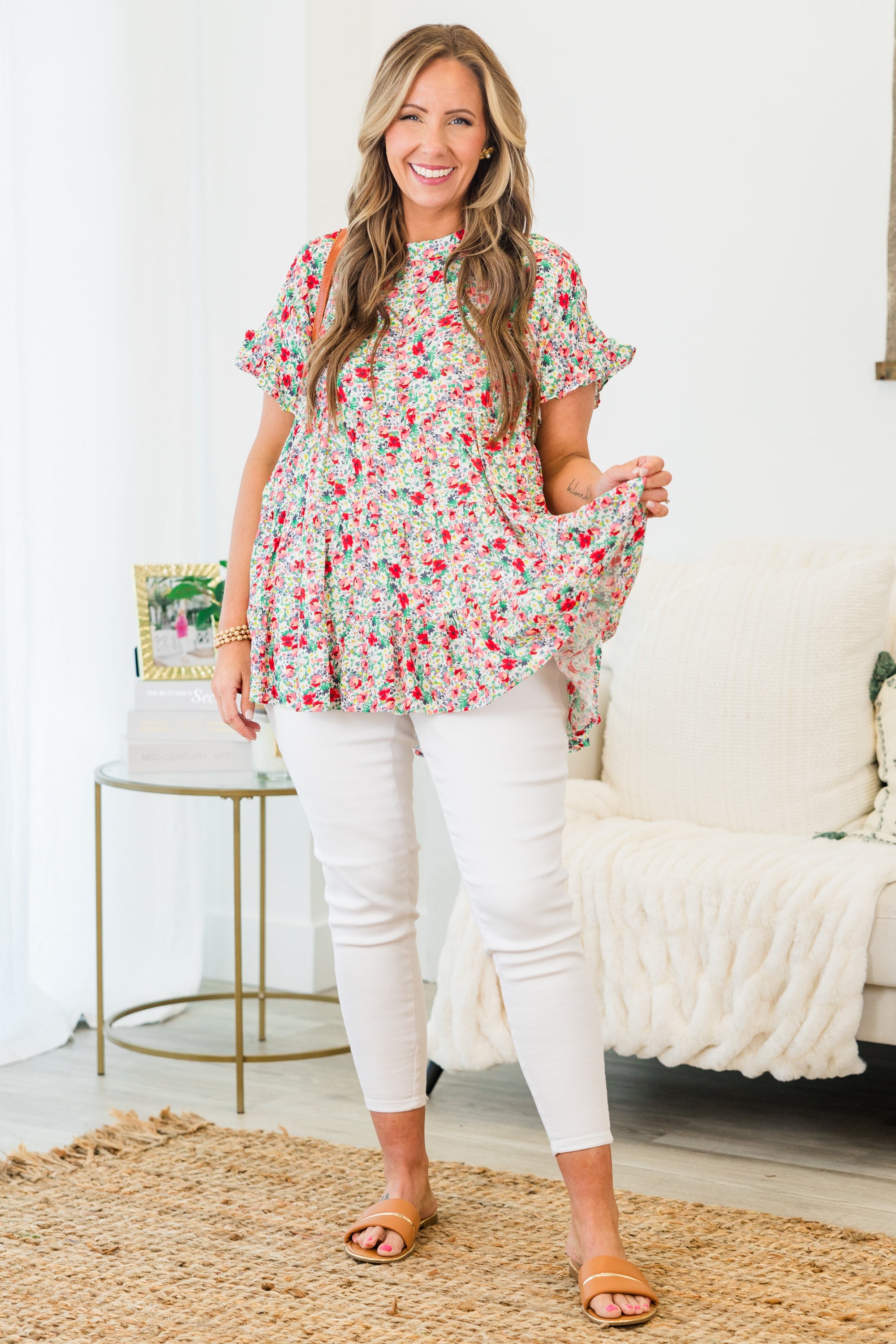 Call Me Sassy Top, Mint-Coral