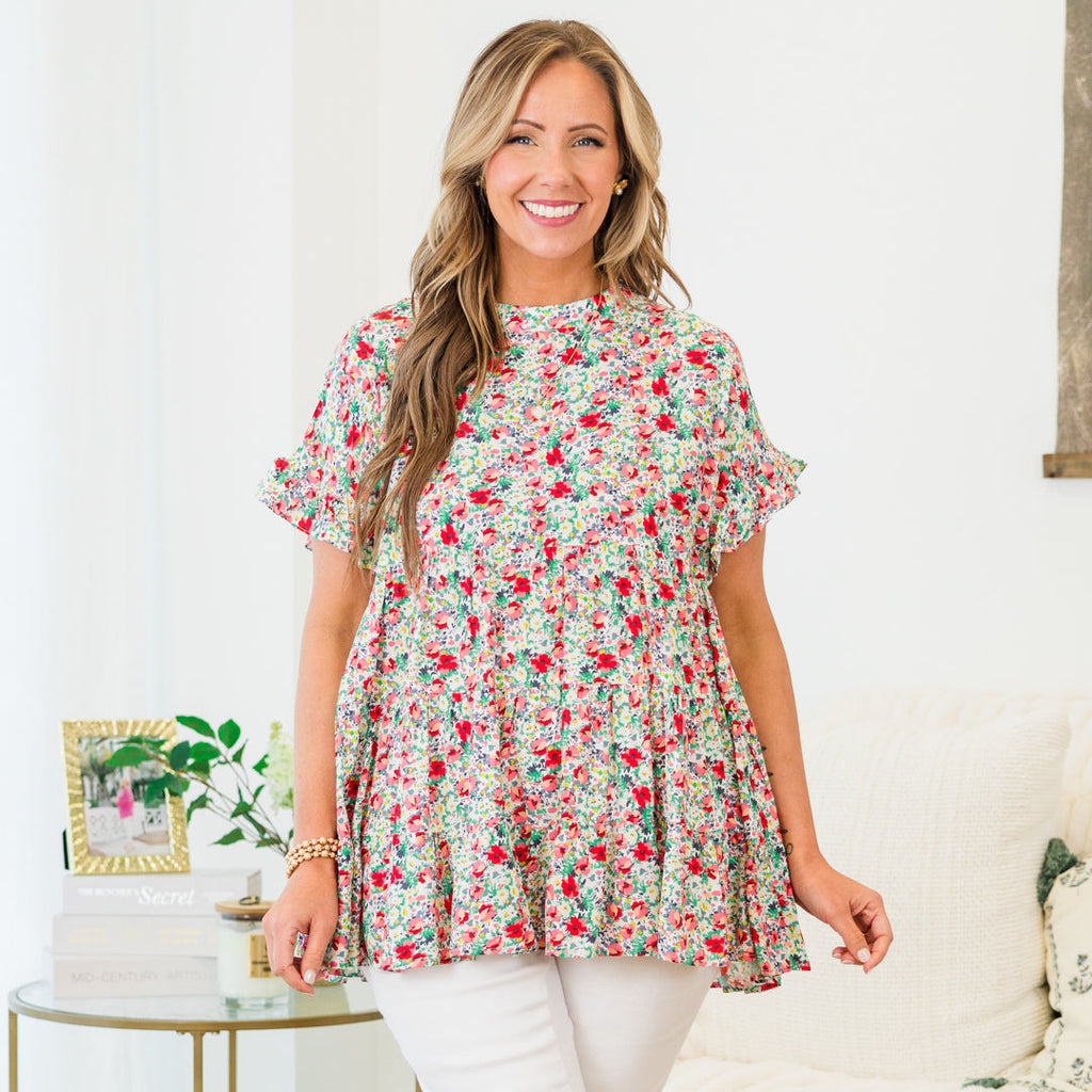 Call Me Sassy Top, Mint-Coral