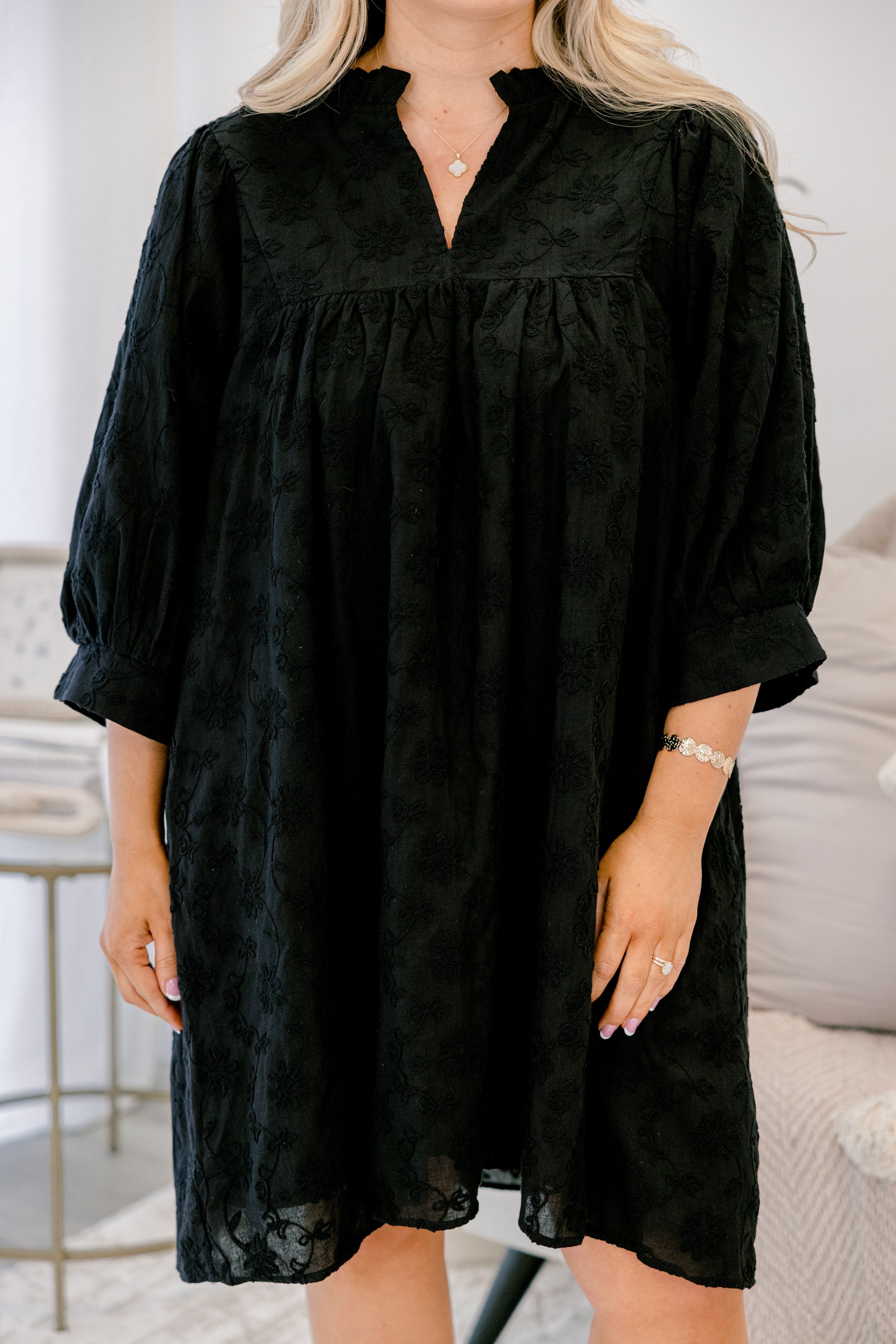 Can't Be Held Down Dress, Black Embroidery