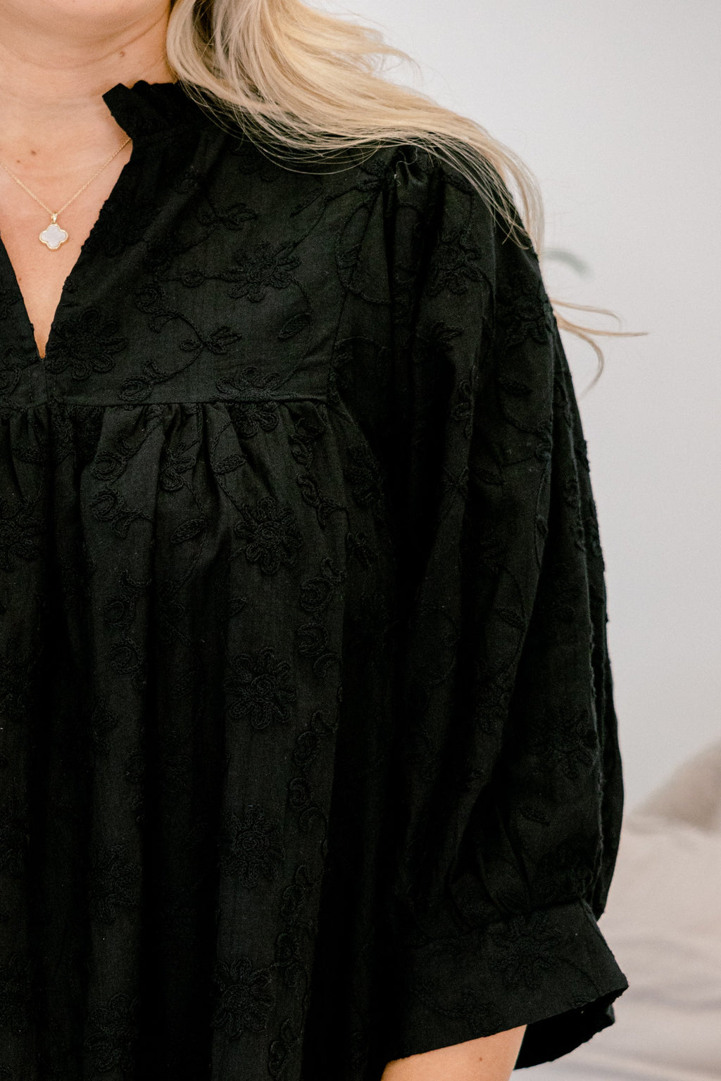 Can't Be Held Down Dress, Black Embroidery