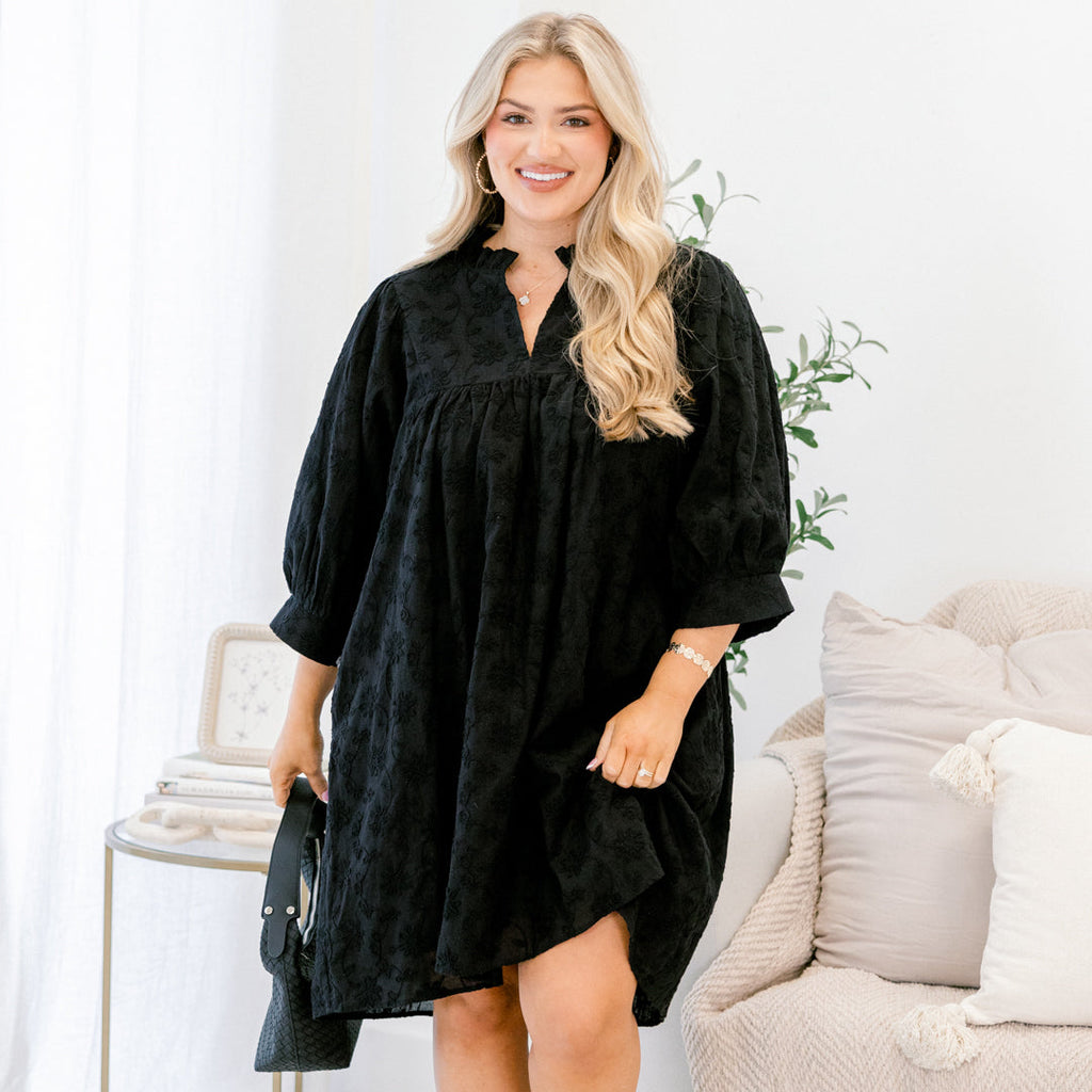 Can't Be Held Down Dress, Black Embroidery