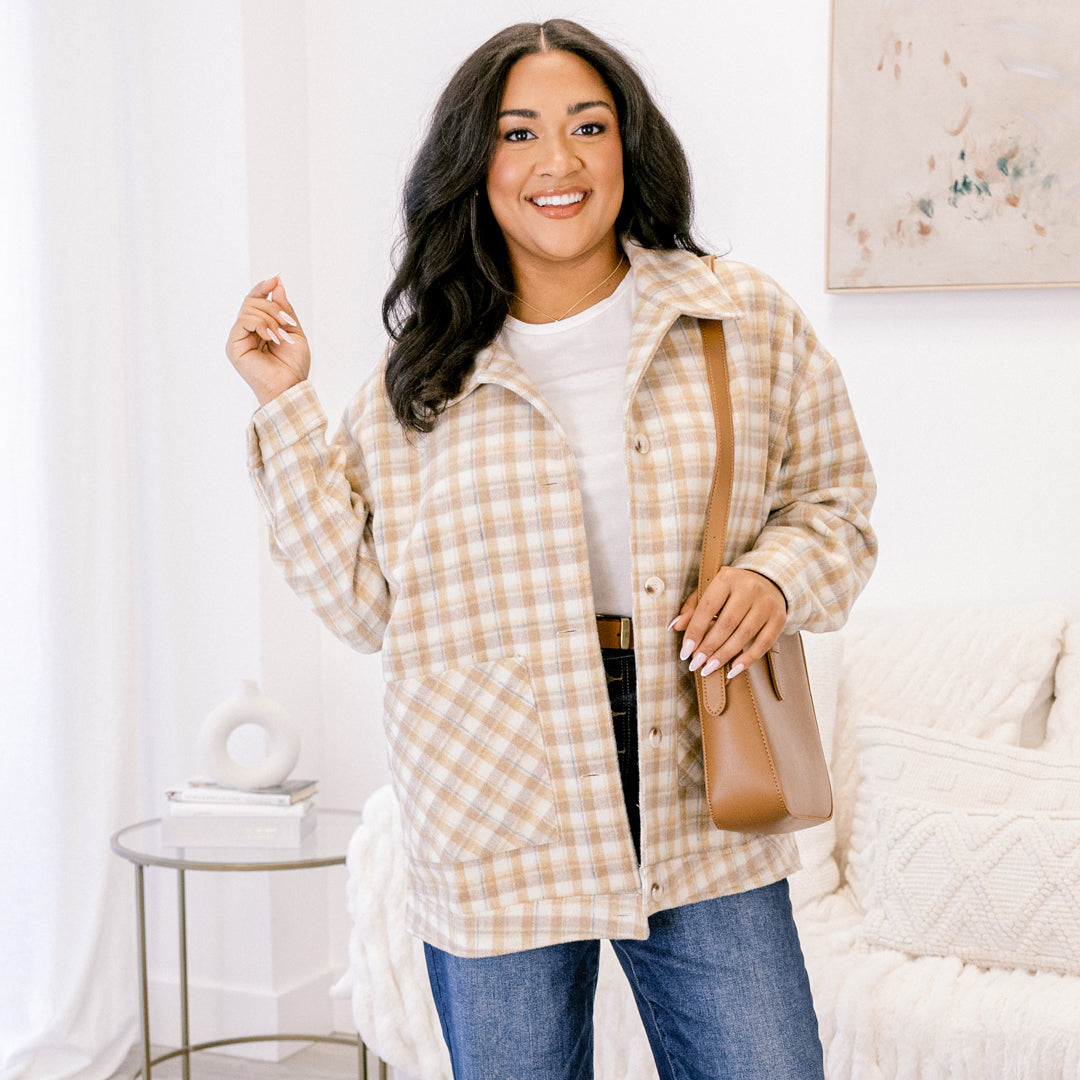 Can't Be Rushed Jacket, Brown Plaid