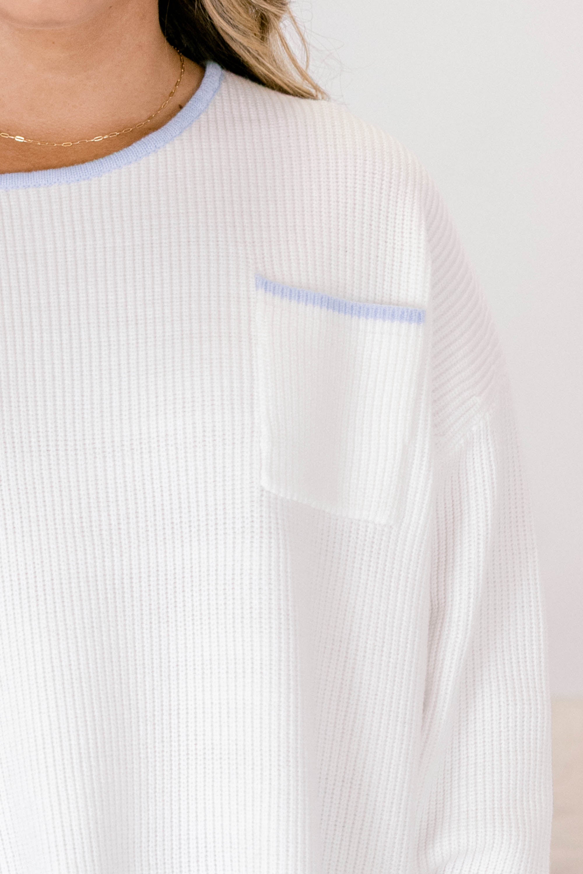 Can't Keep Going Sweater, Ivory-Blue
