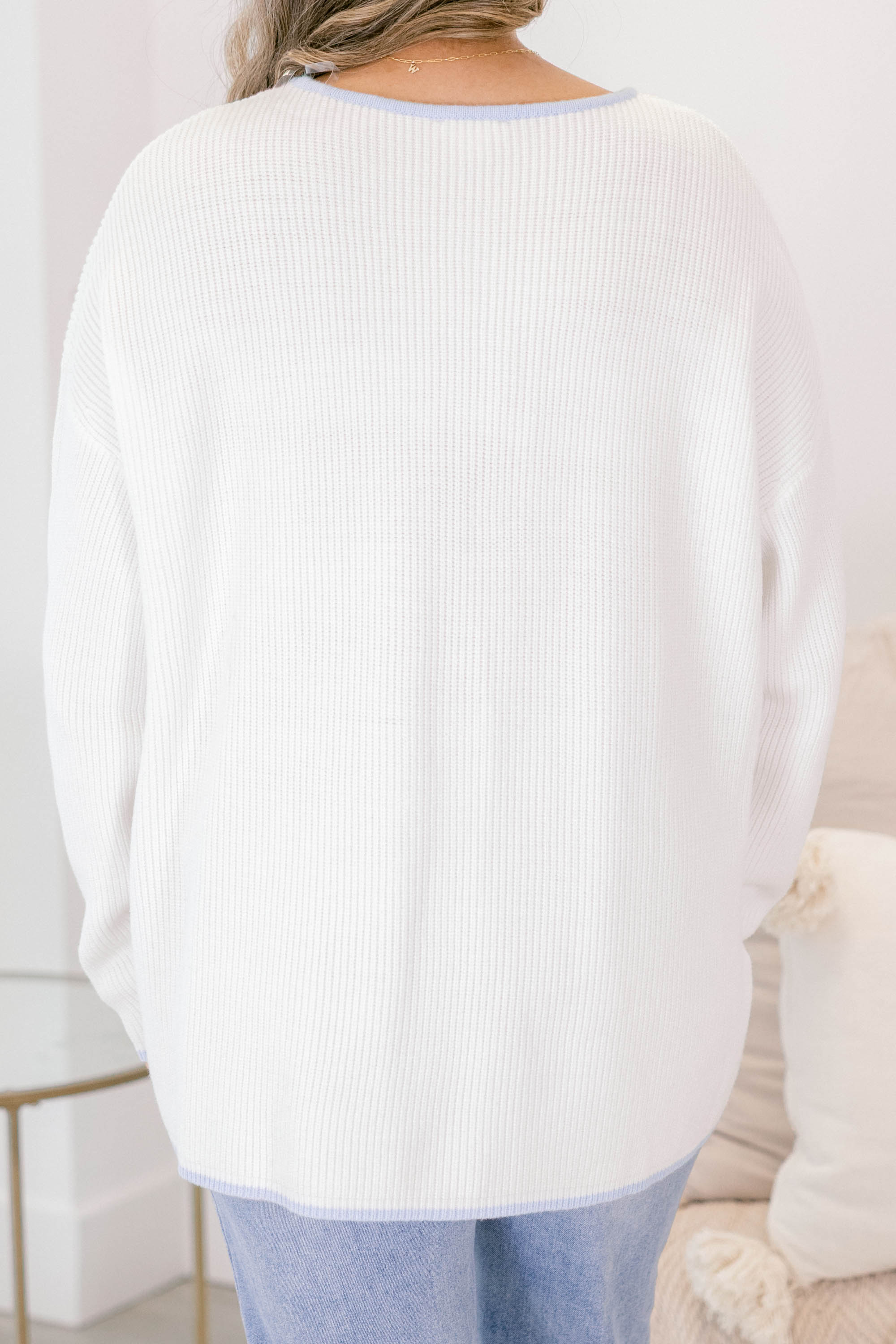 Can't Keep Going Sweater, Ivory-Blue