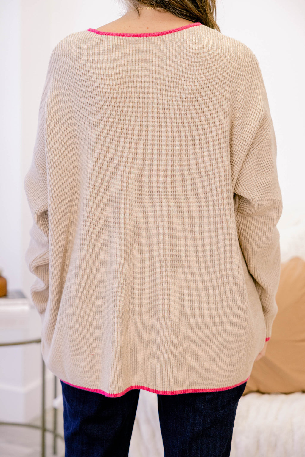 Can't Keep Going Sweater, Taupe-Pink