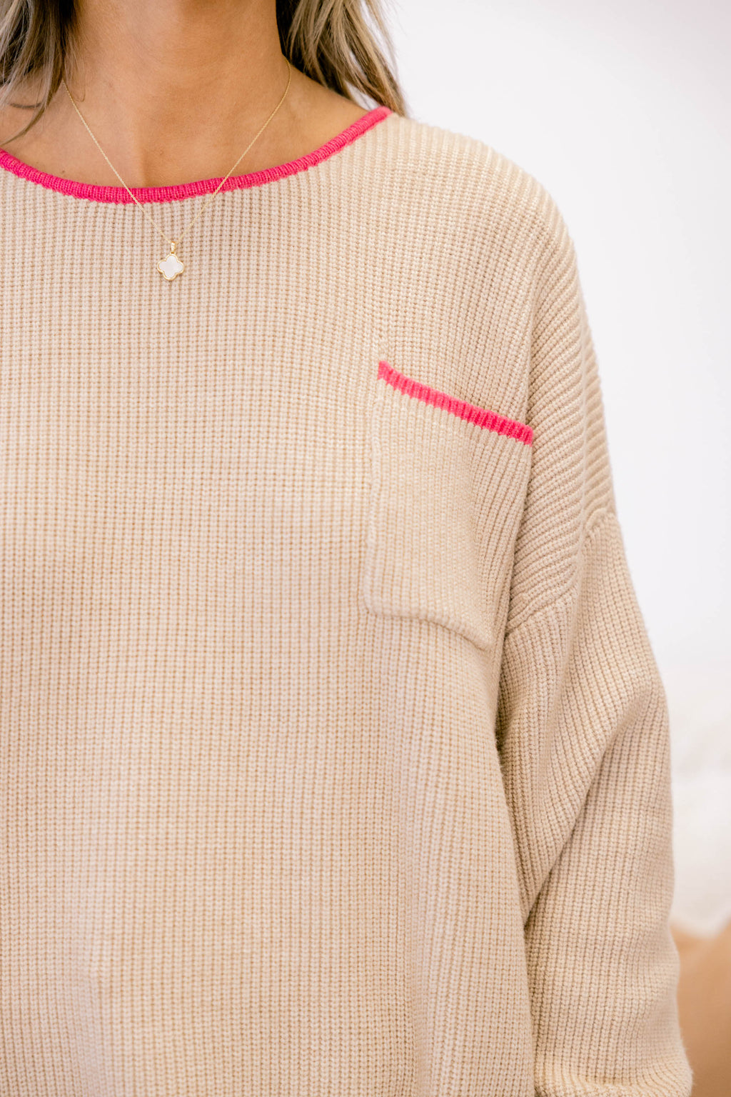 Can't Keep Going Sweater, Taupe-Pink
