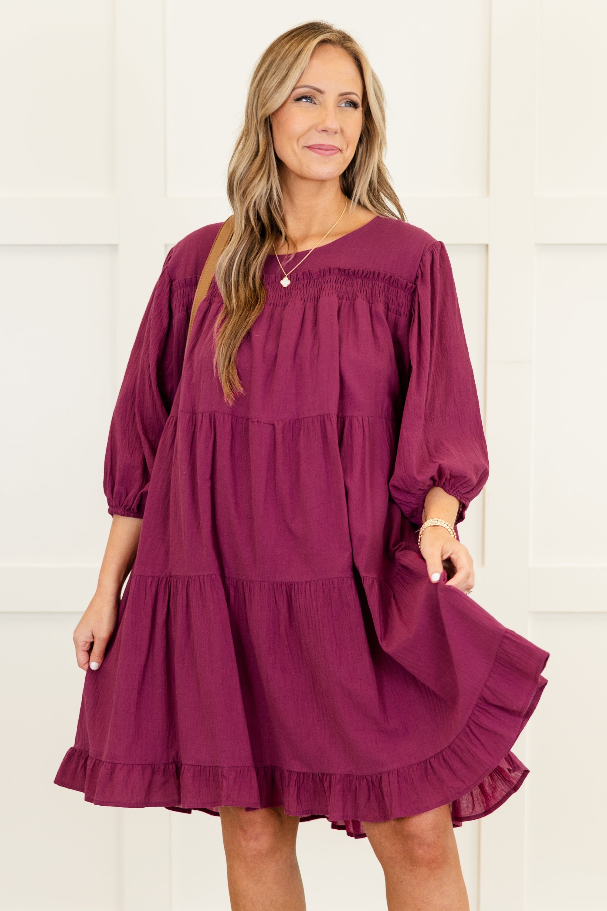 Candlelit Chats Dress, Plum