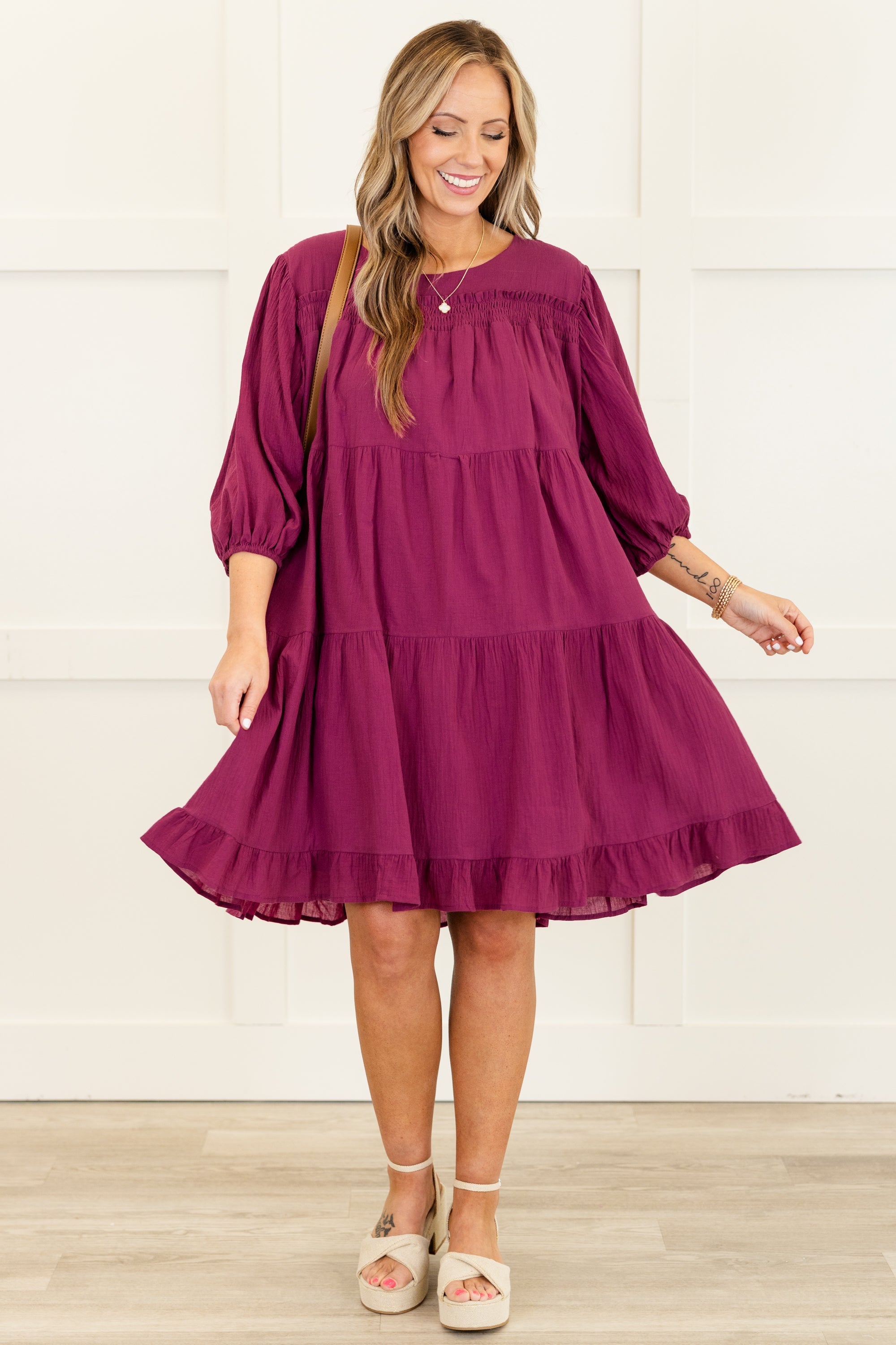 Candlelit Chats Dress, Plum