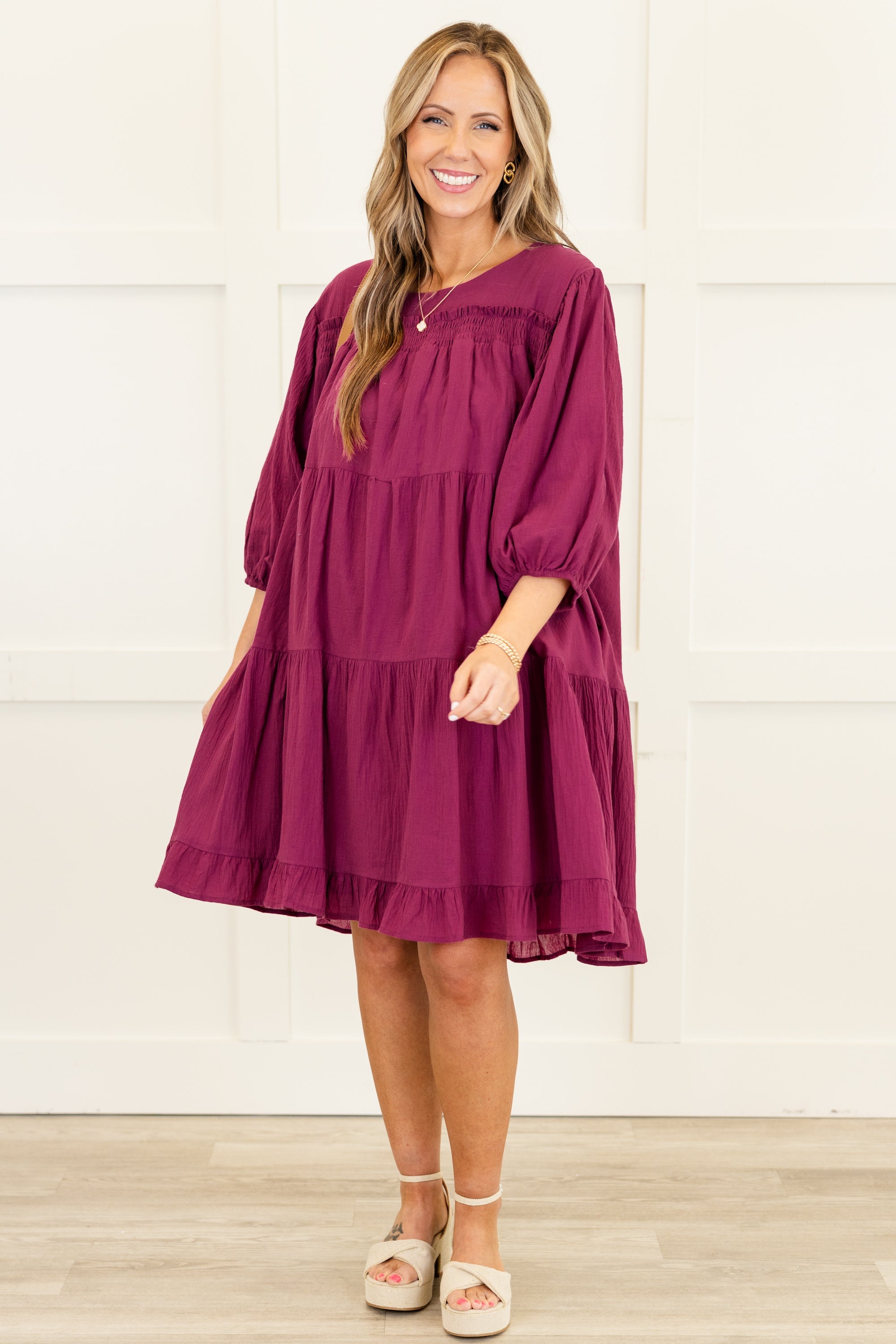 Candlelit Chats Dress, Plum